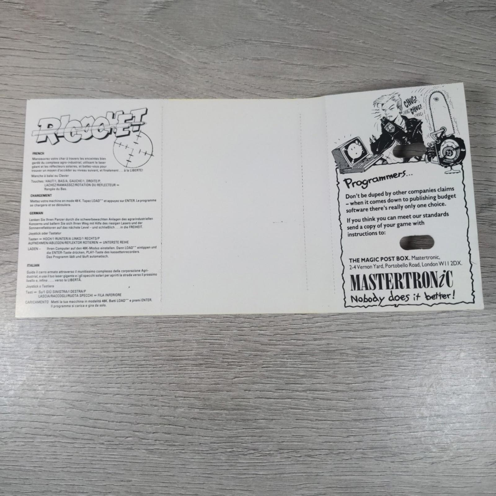 Rebel  ZX Spectrum 48/128K Game Cassette Ricochet Mastertronic Tested & Working