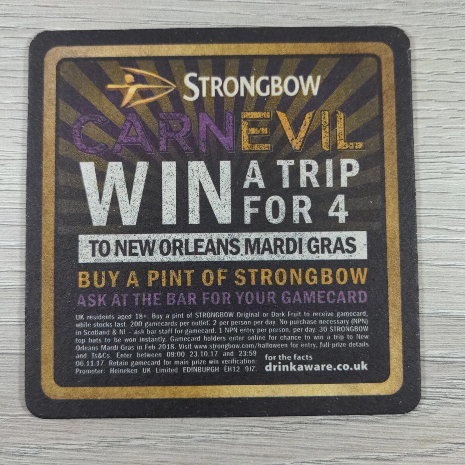 Strongbow 4 x Vintage Beer Mats Pub Bar Coaster Breweriana - Retrorama UK