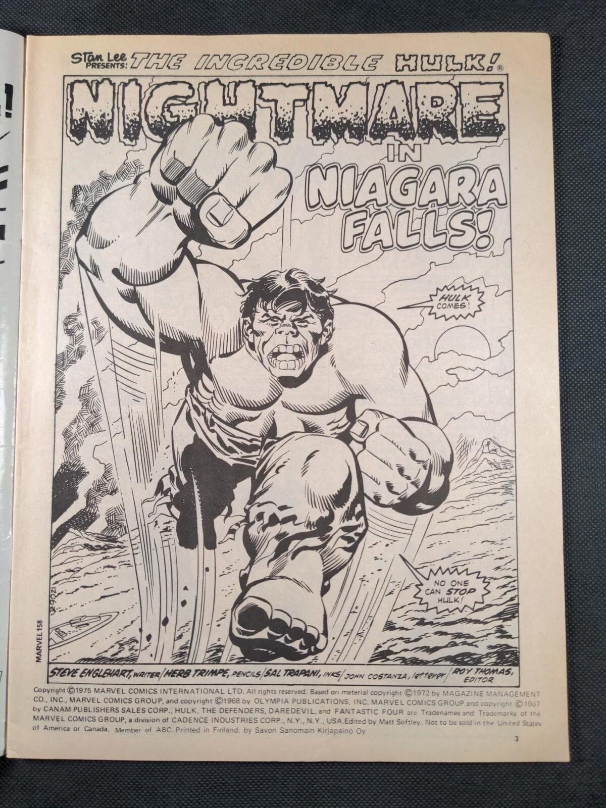 Mighty World of Marvel Issue No 158 October 1975 Marvel UK Vintage Comic
