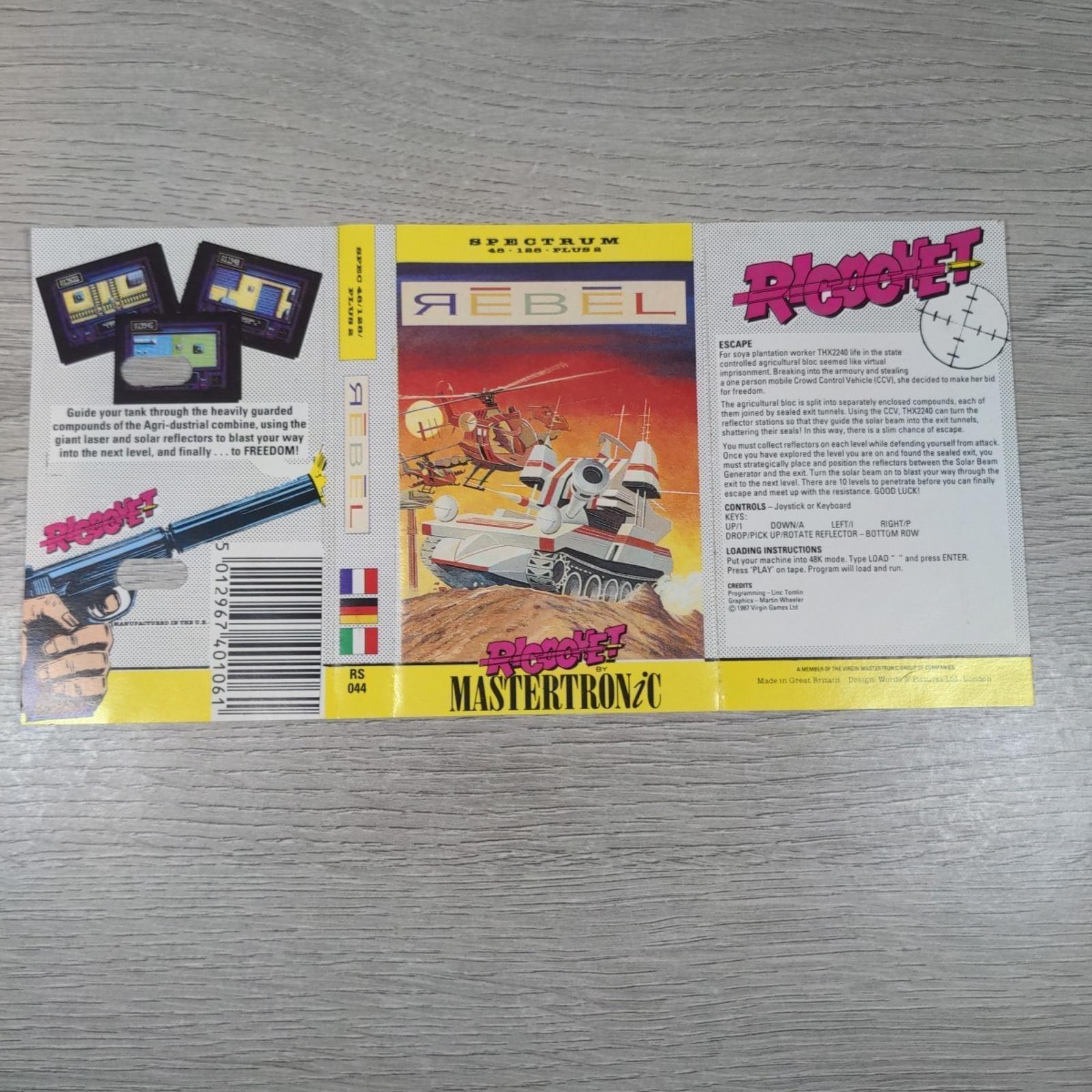 Rebel  ZX Spectrum 48/128K Game Cassette Ricochet Mastertronic Tested & Working