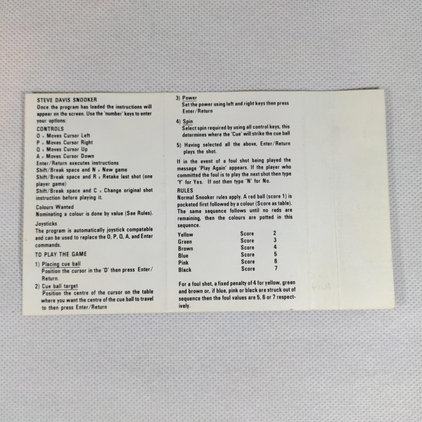 Steve Davis Snooker ZX Spectrum 48K 128K Game Cassette Tested & Working
