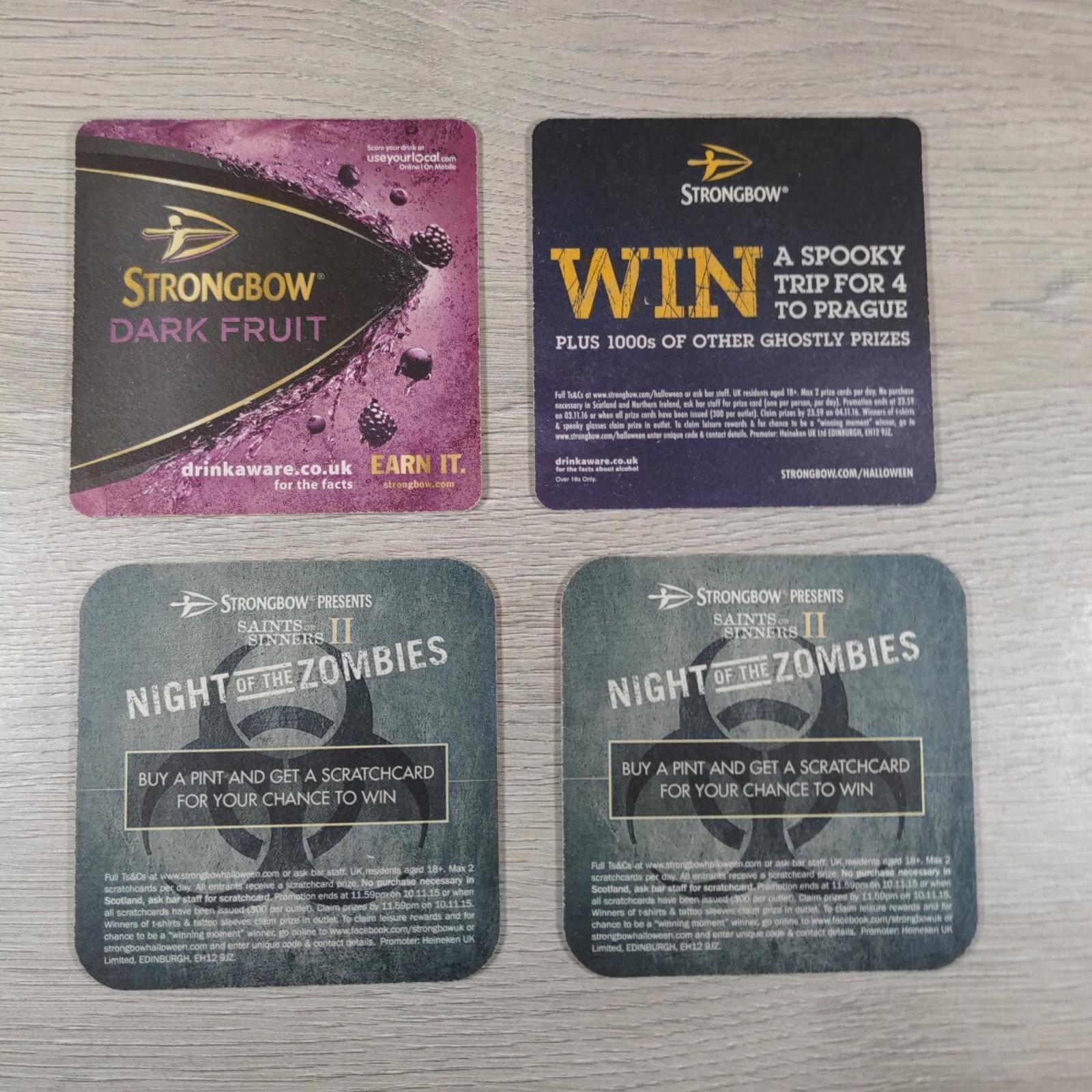 Strongbow Dark Fruit 4 x Beer Mats Pub Bar Coaster Breweriana - Retrorama UK