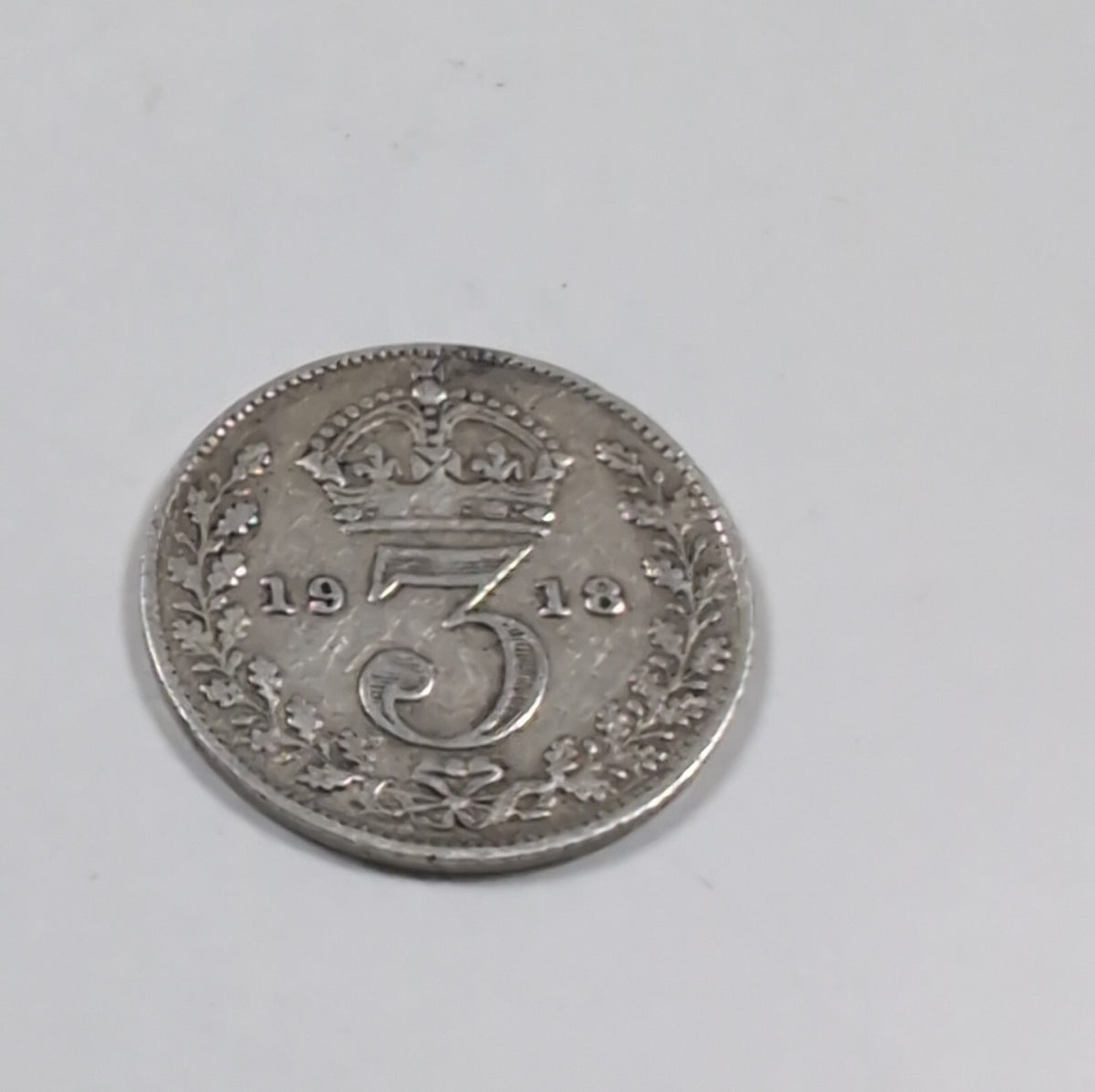 1918 George V Sterling Silver 3D Threepence Coin Good Condition