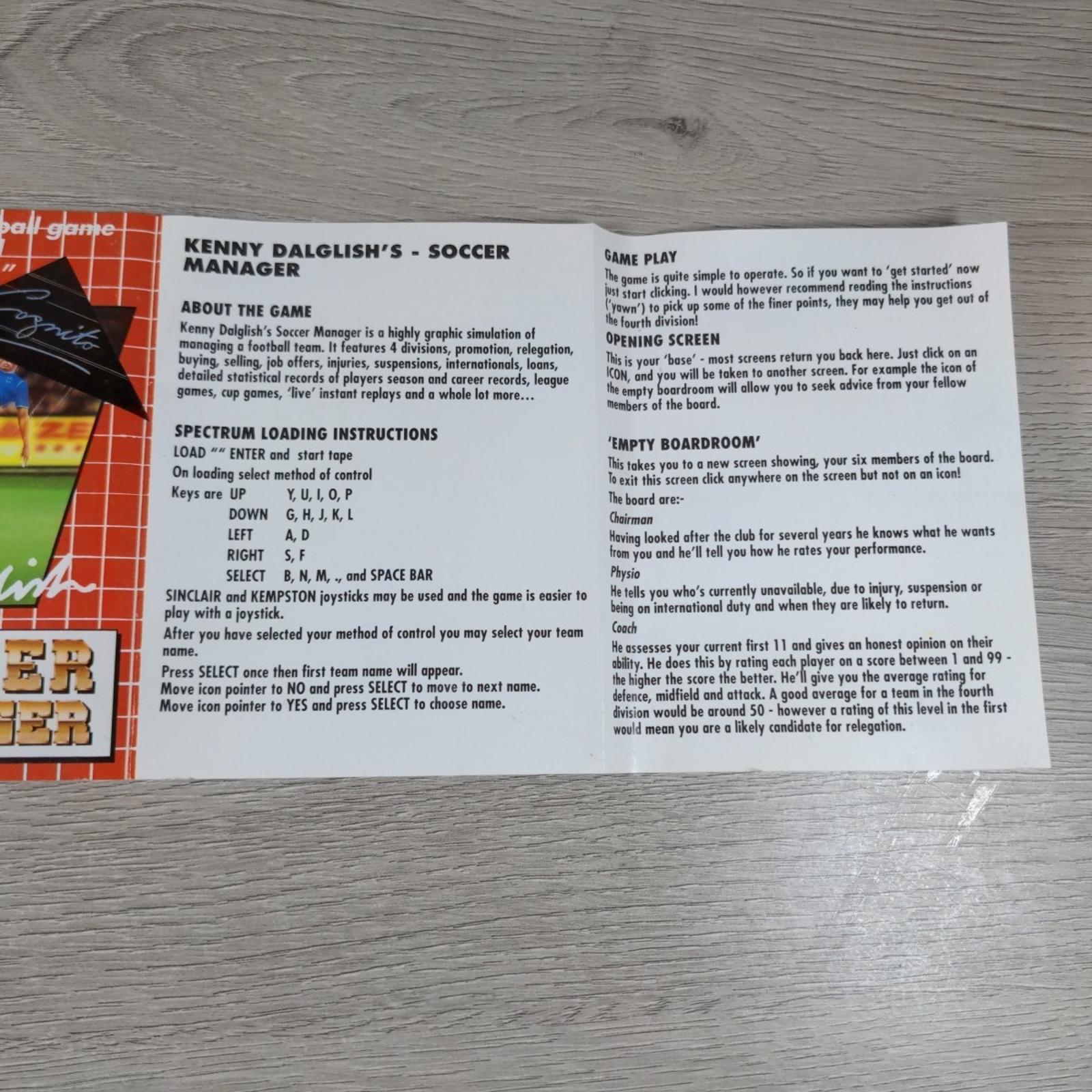 Kenny Dalglish Soccer Manager ZX Spectrum 48/128K Game Cassette Tested & Working