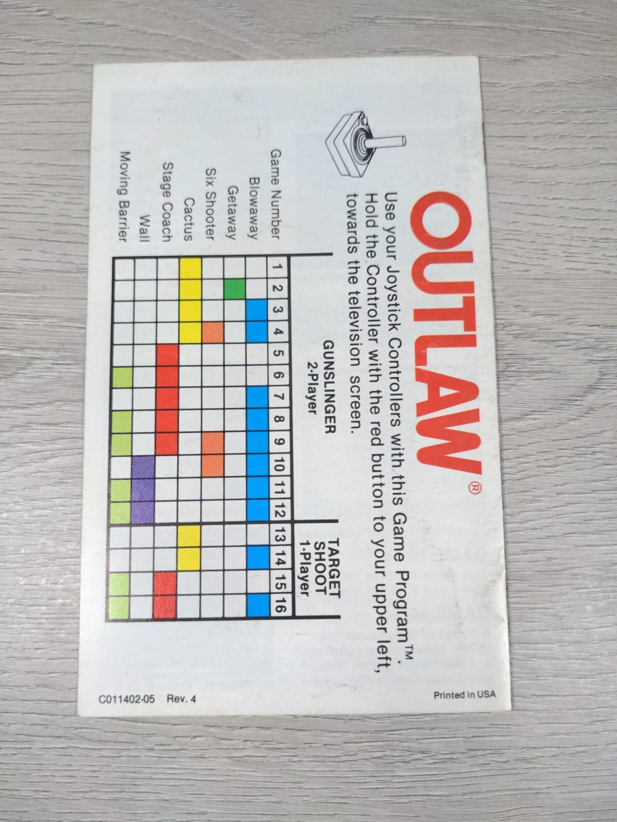 Atari 2600 Outlaw Game Cartridge & Manual - Vintage Video Game Tested & Working