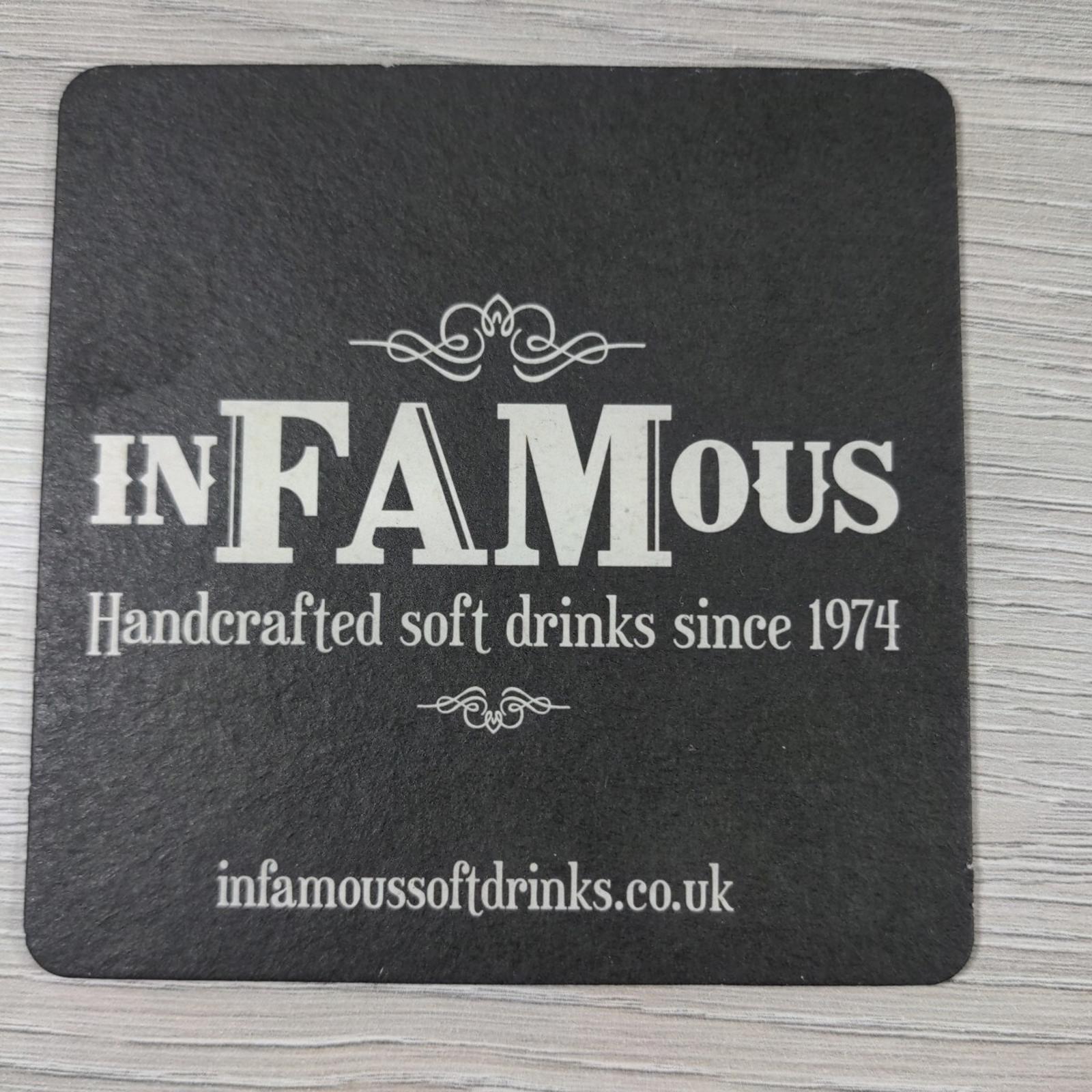 InFAMous 6 x Vintage Beer Mats Pub Bar Coaster Breweriana - Retrorama UK