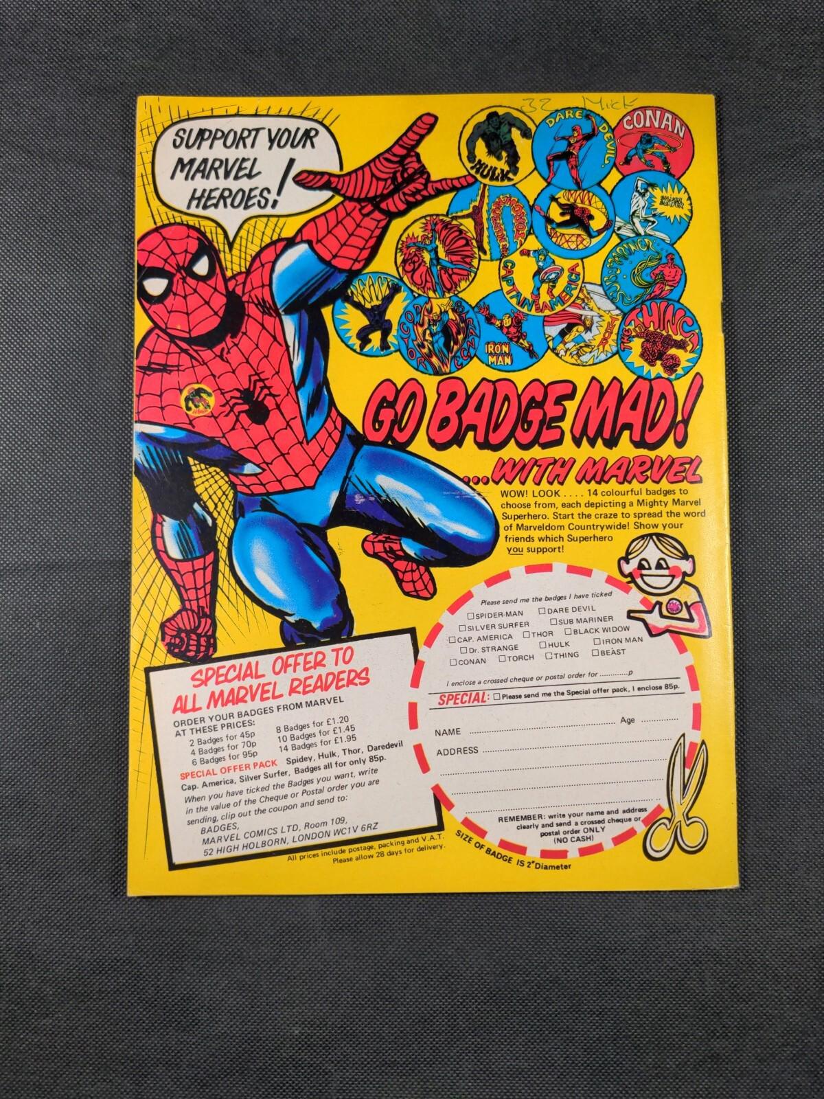 Mighty World of Marvel Comic Issue No 115 December 1974 Marvel UK Vintage Comic