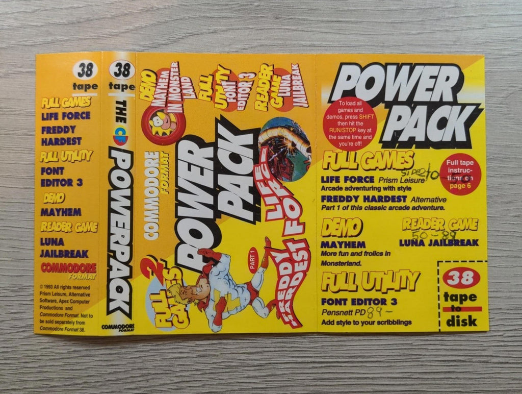 The CF Power Pack Tape 38 Commodore 64 C64 Video Game Cassette Tested & Working