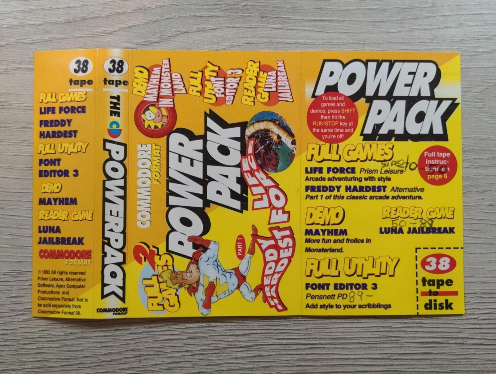The CF Power Pack Tape 38 Commodore 64 C64 Video Game Cassette Tested & Working