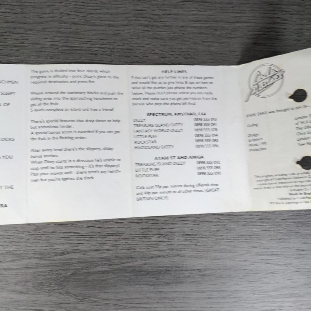 Kwick Snax ZX Spectrum 48/128K Game Cassette Code Masters Tested & Working