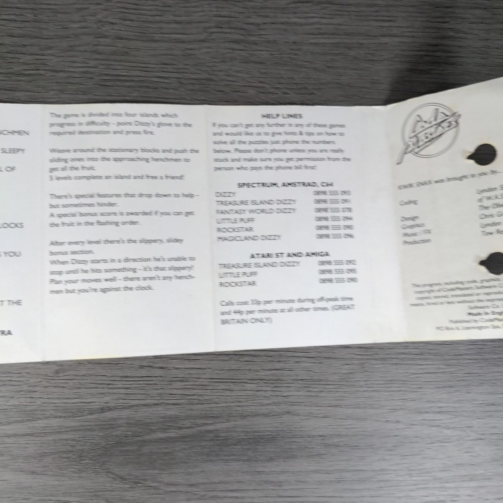 Kwick Snax ZX Spectrum 48/128K Game Cassette Code Masters Tested & Working