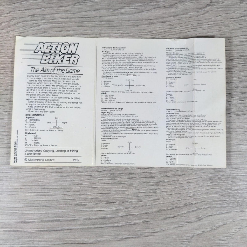 Action Biker Clumsy Colin ZX Spectrum 48K 128K Game Cassette Tested & Working