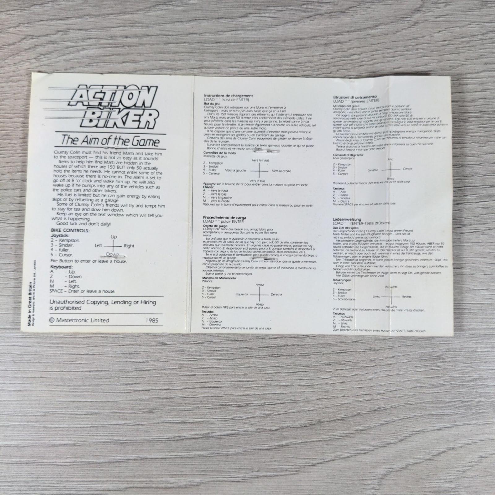 Action Biker Clumsy Colin ZX Spectrum 48K 128K Game Cassette Tested & Working