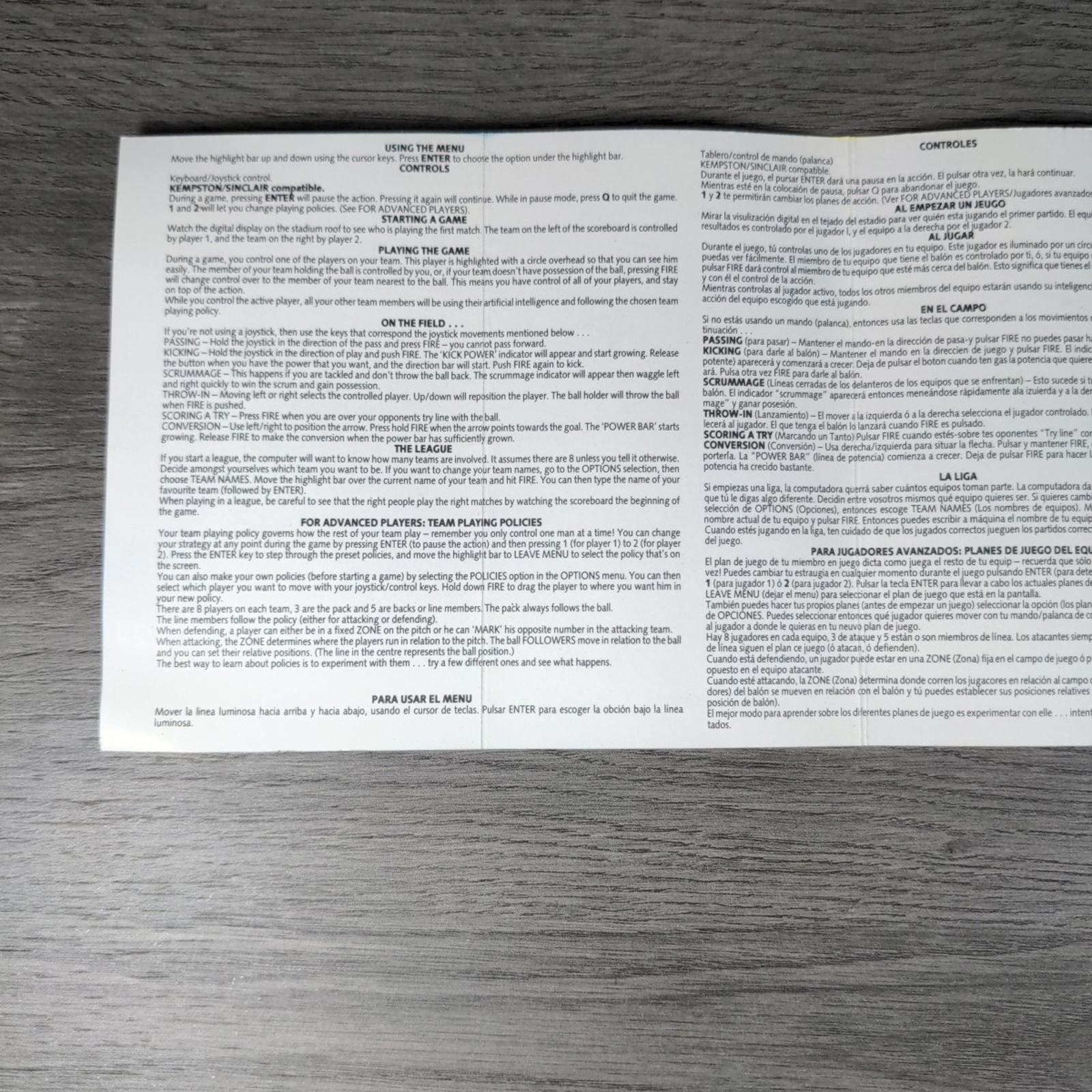 International Rugby Simulator ZX Spectrum 48/128K Game Cassette Tested & Working