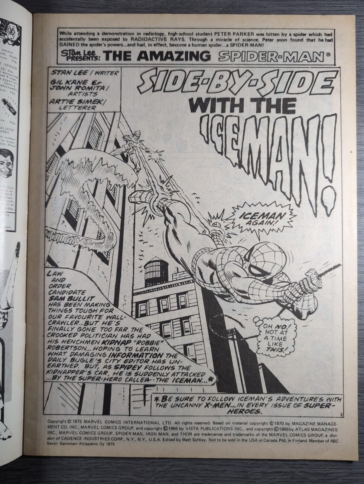 Spider-Man Comics Weekly No 122 Marvel Comics UK 14th June 1975 Vintage Comic