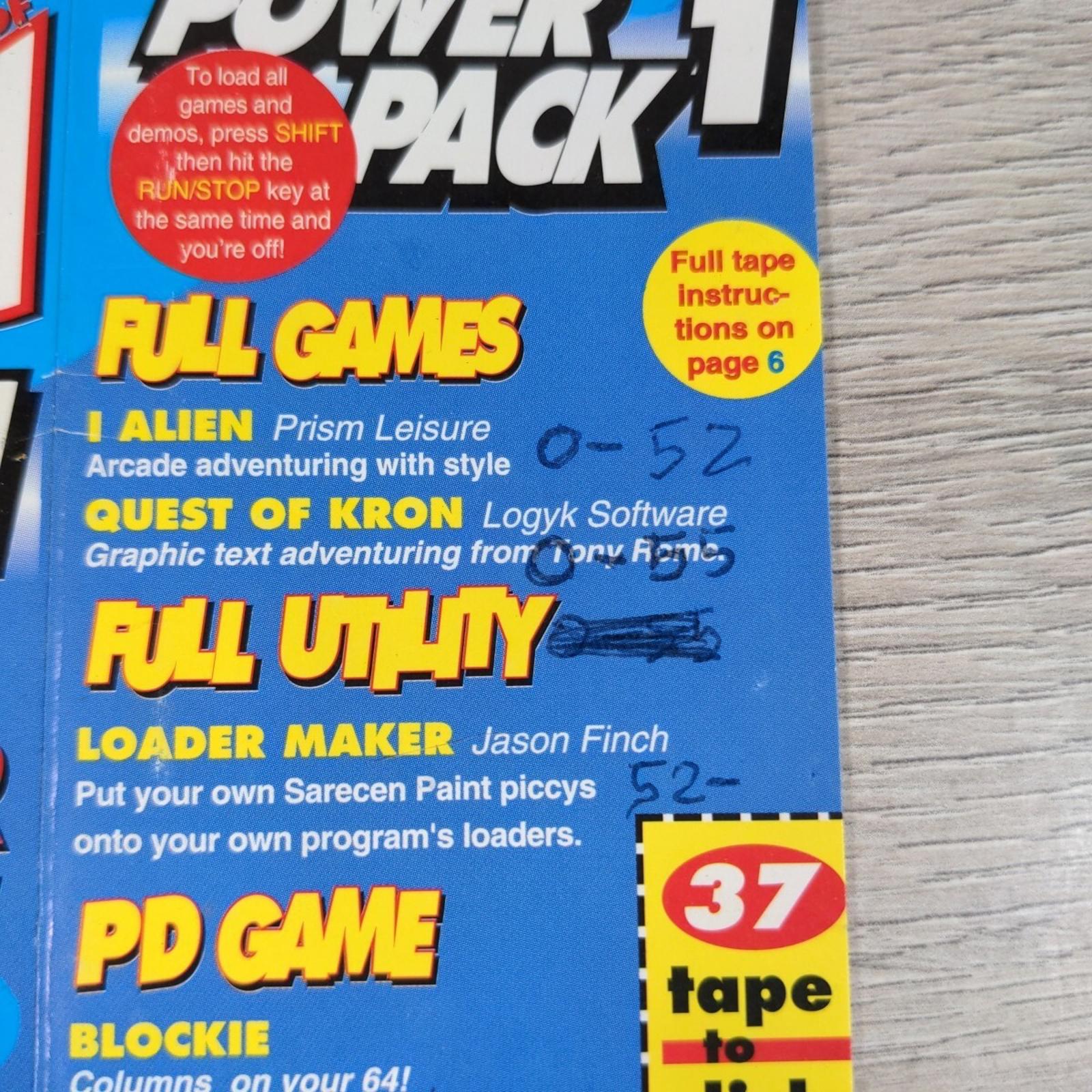 Power Pack 1 Tape 37 Alien Kron Commodore 64 C64 Game Cassette Tested & Working
