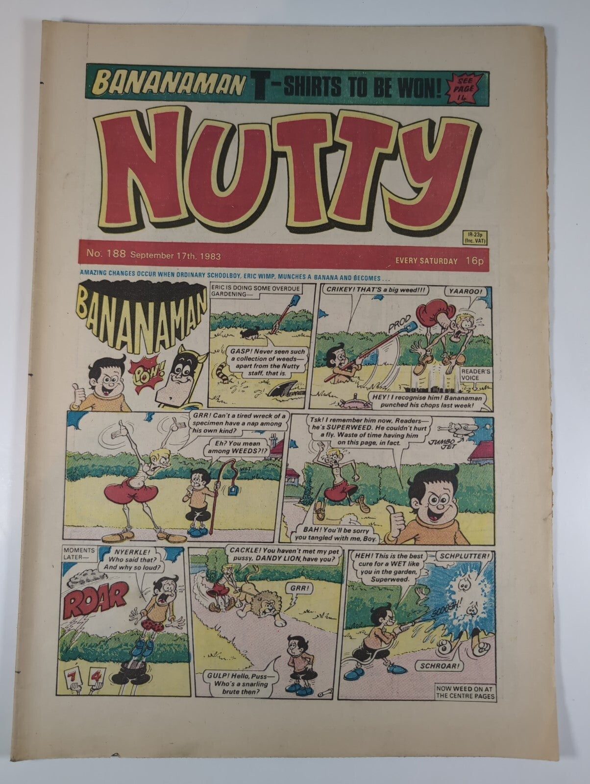Nutty Comic Featuring Bananaman Issue No. 188 Sept 17th 1983 Vintage Retro Comic