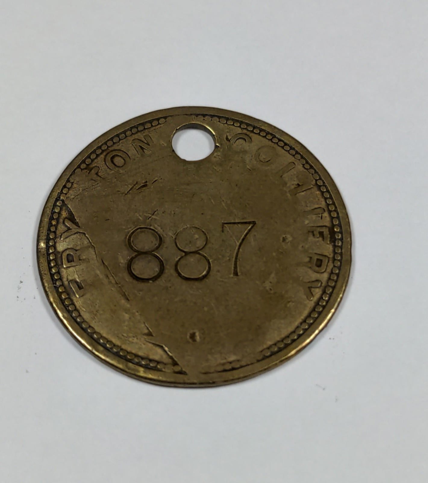 Fryston Colliery No 887 Brass Miners Pit Check Token Mining Memorabilia