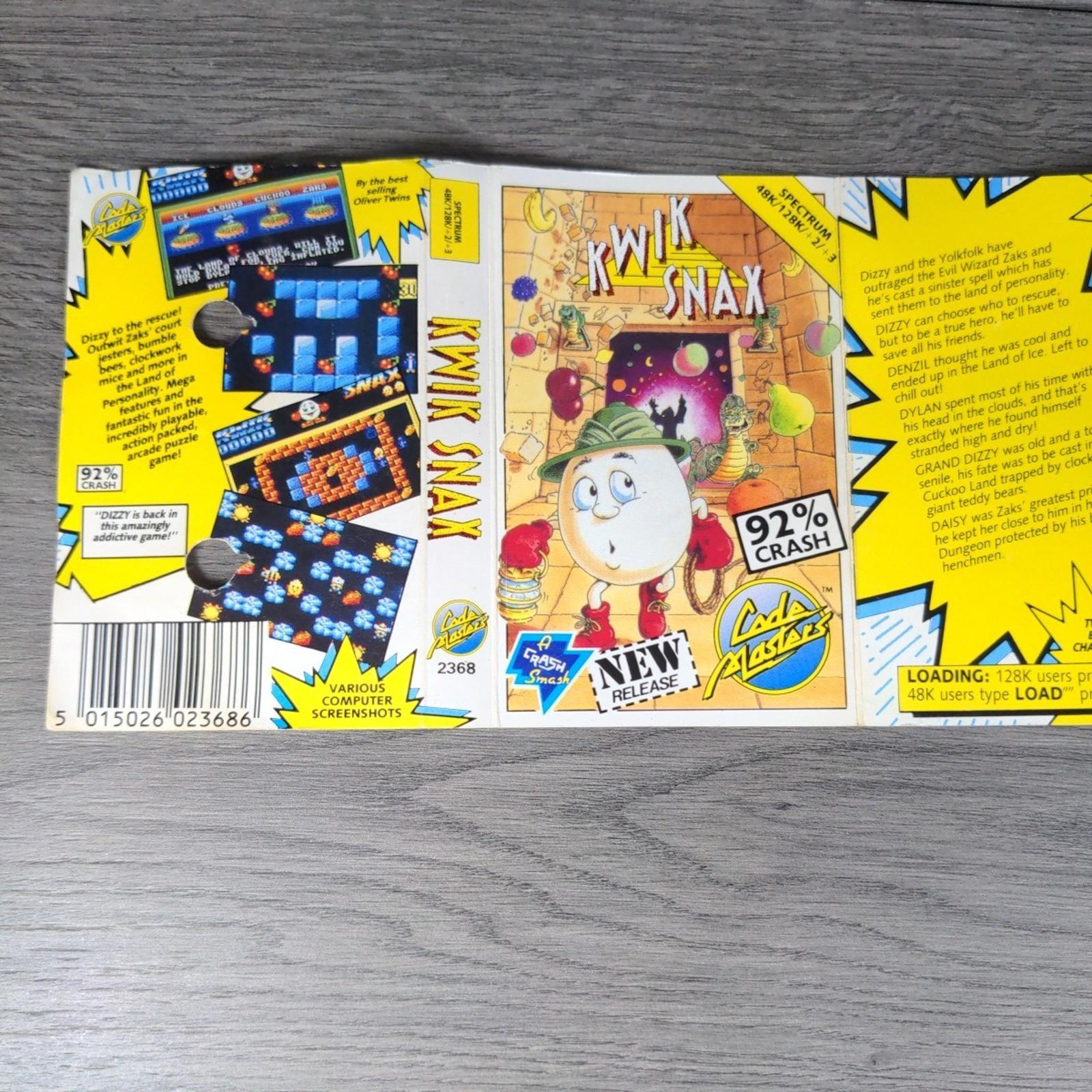 Kwick Snax ZX Spectrum 48/128K Game Cassette Code Masters Tested & Working