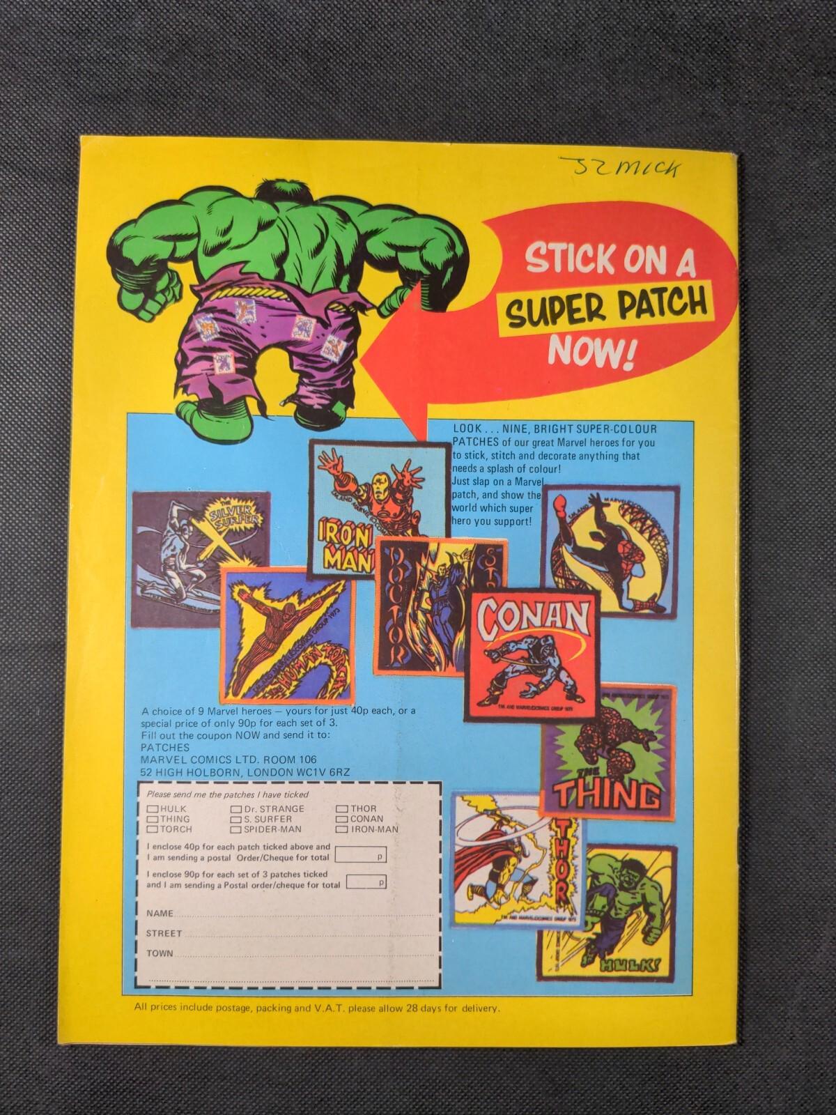 Marvel UK Comic Mighty World of Marvel Issue No 106 October 1974 Vintage - Retrorama UK