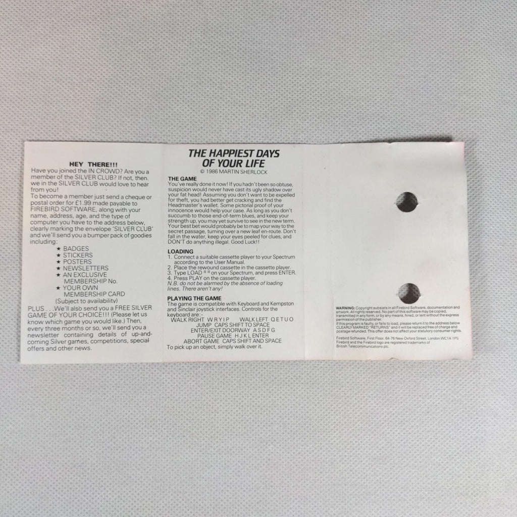 The Happiest Days Of Your Life ZX Spectrum 48K Game Cassette Tested & Working