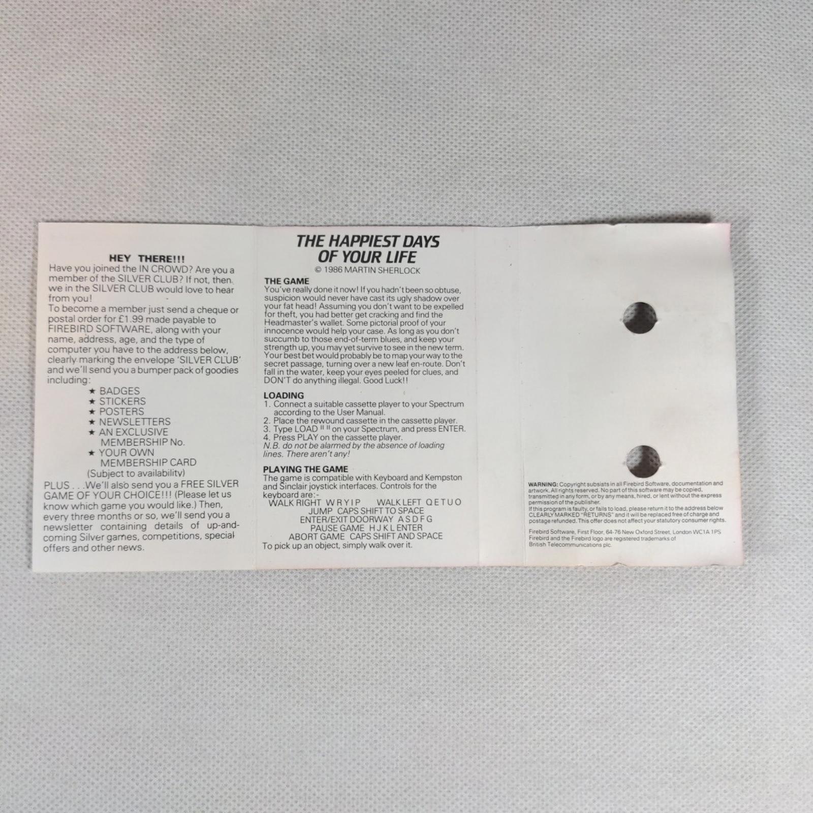 The Happiest Days Of Your Life ZX Spectrum 48K Game Cassette Tested & Working