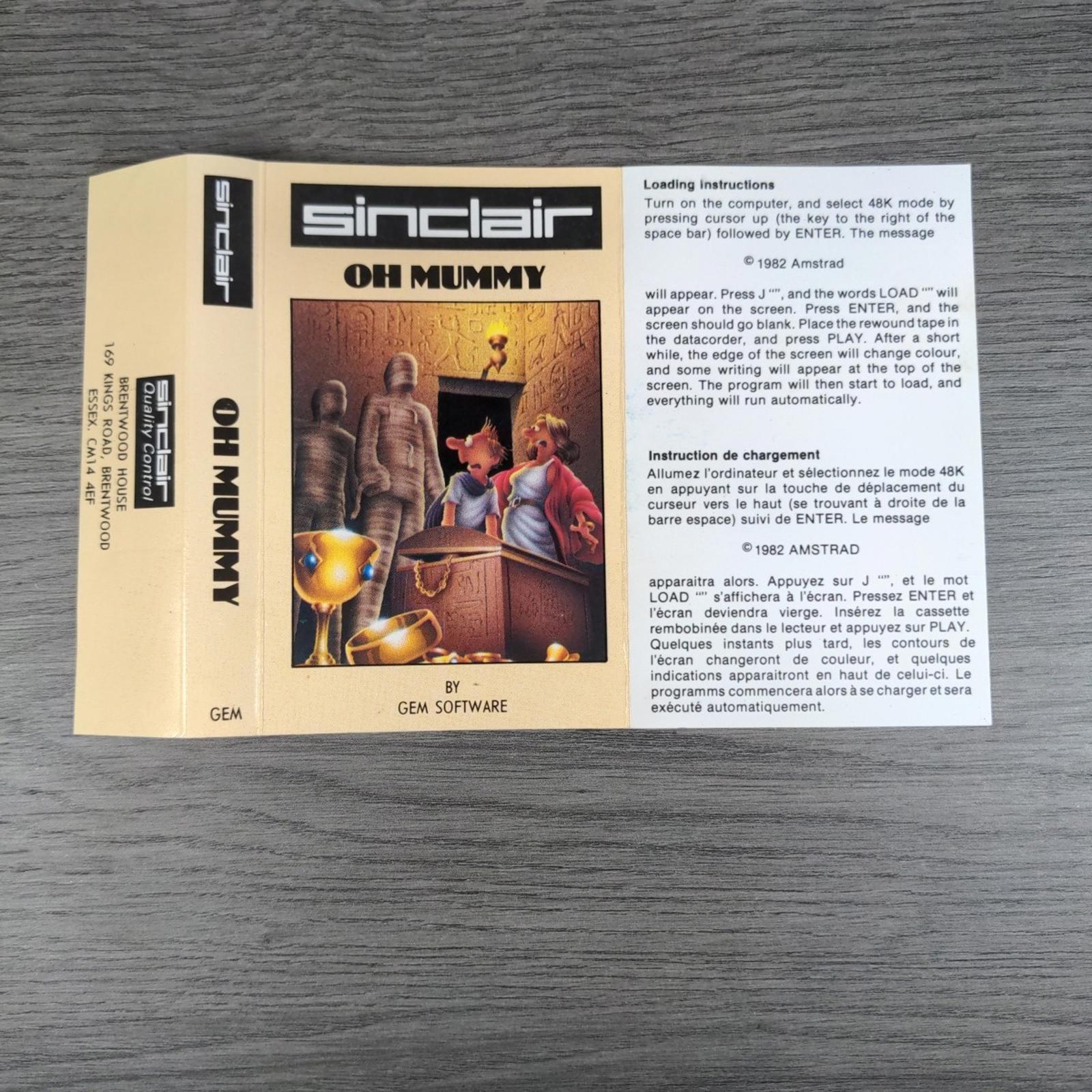 Oh Mummy ZX Spectrum 48K Game Cassette Gem Software Tested & Working