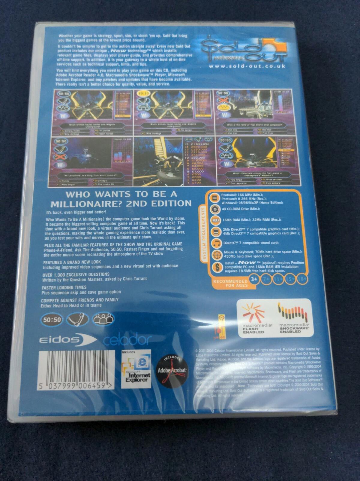Who Wants To Be A Millionaire 2nd Edition Vintage PC Rom Game 95/98/ME/XP