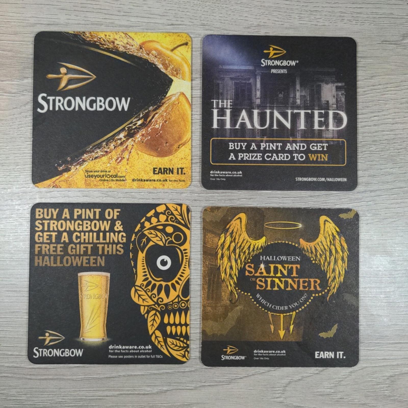 Strongbow Cider 4 x Vintage Beer Mats Pub Bar Coaster Breweriana - Retrorama UK