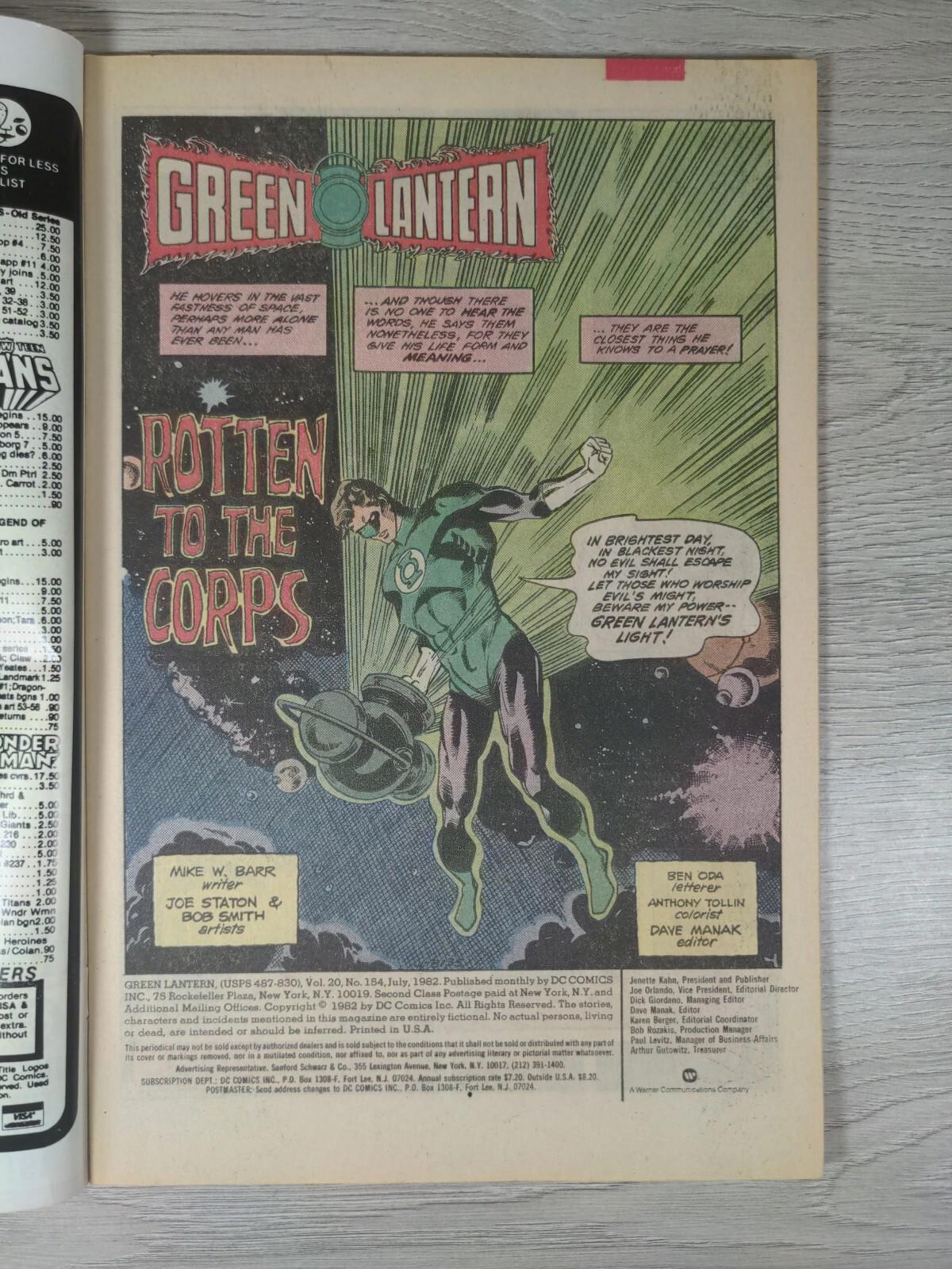 DC Comics Green Lantern #154 July 1982 Vintage Comic