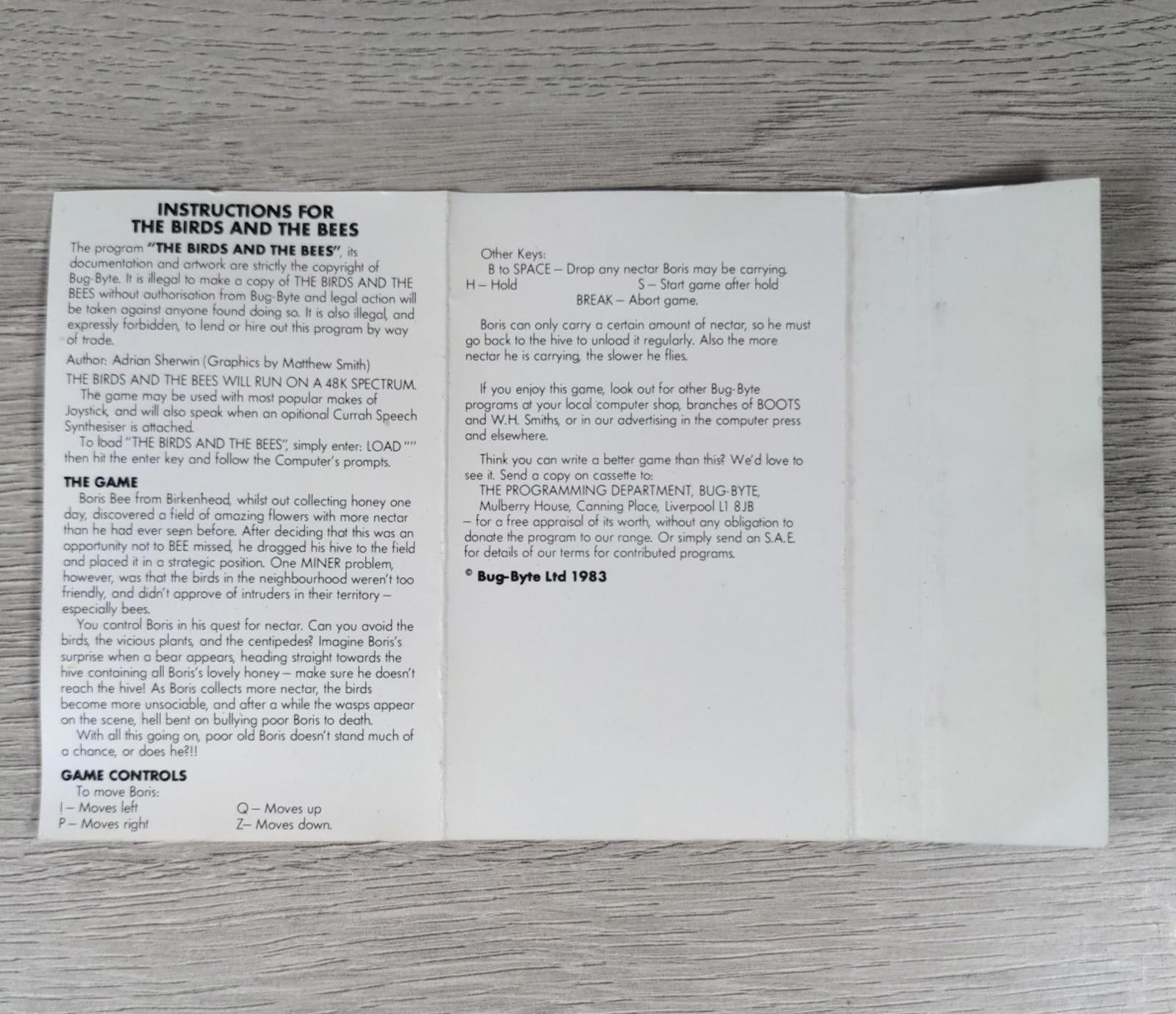 The Birds And The Bees ZX Spectrum 48K Game Cassette Tested & Working