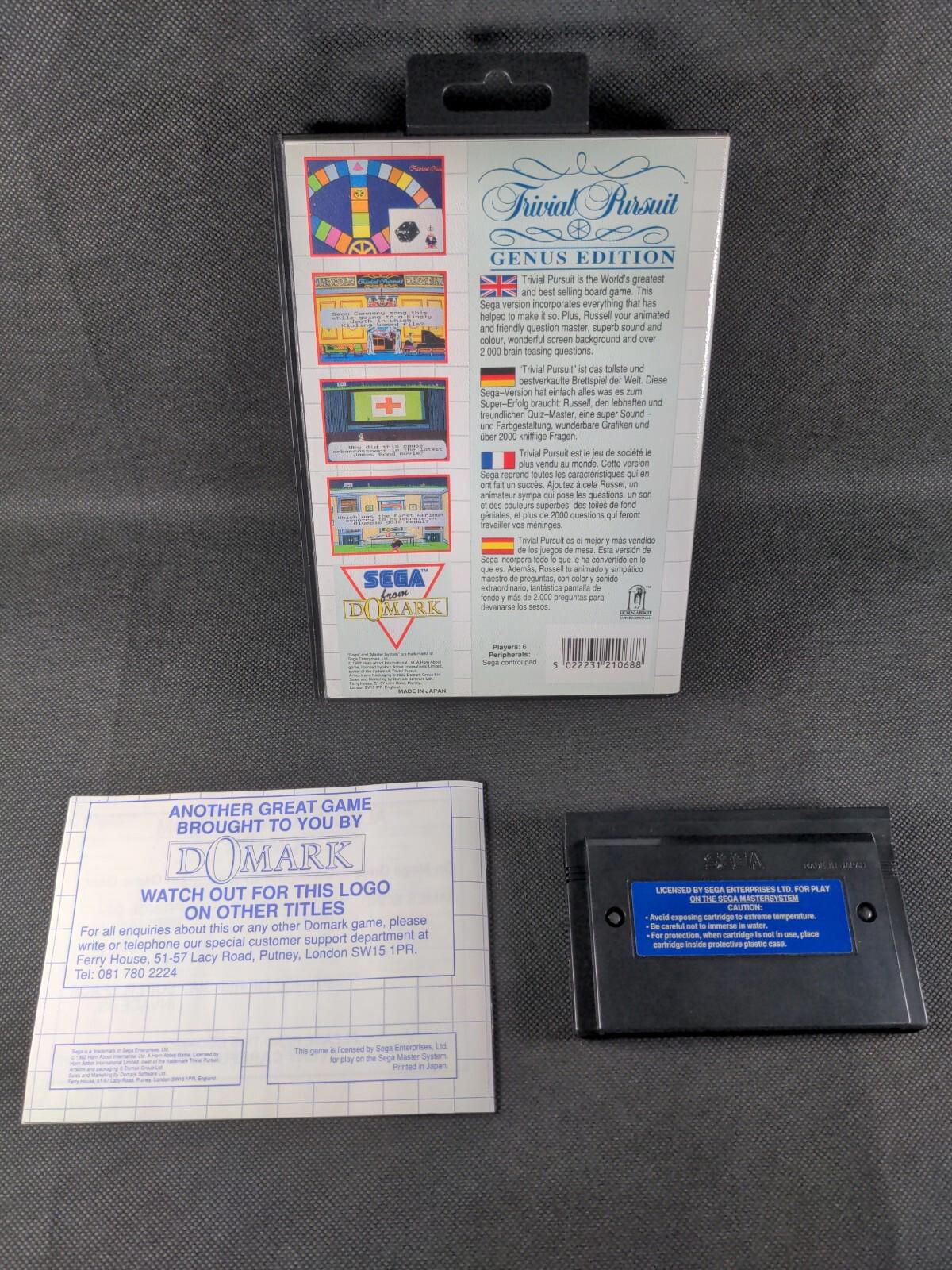 Trivial Pursuit  Genus Edition Sega Master System Domark Very Good Condition