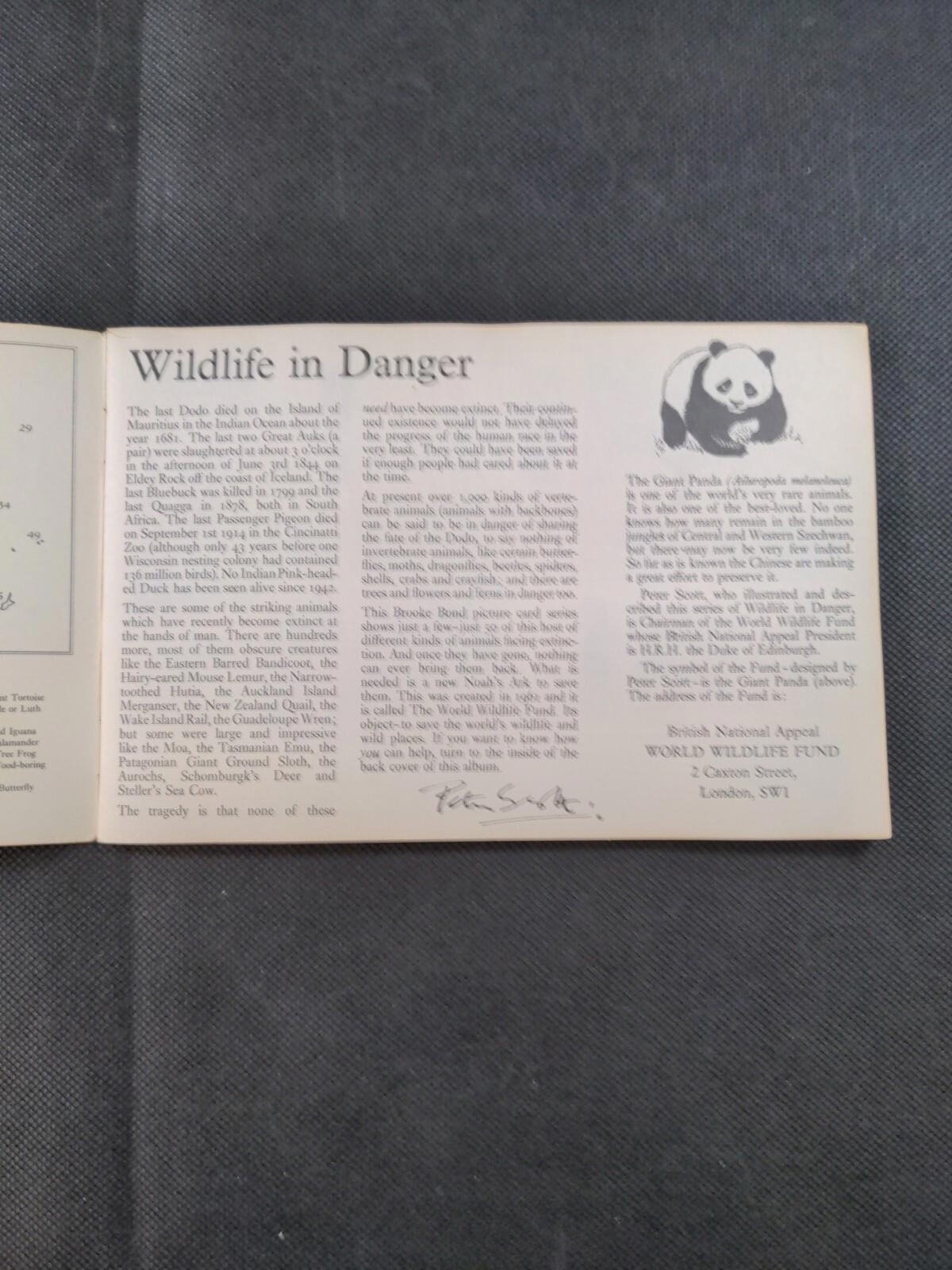 Brooke Bond Tea Wildlife in Danger Picture Card Album Complete Set