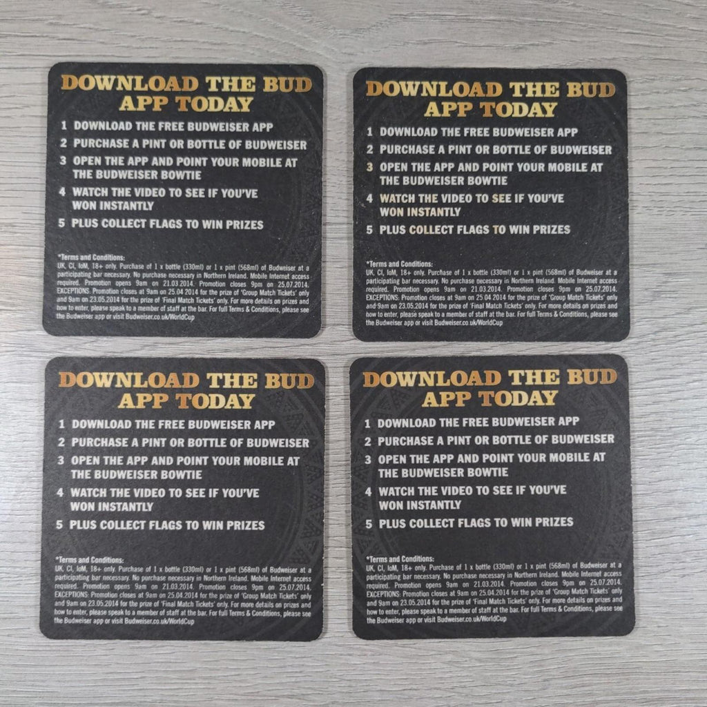 Budweiser 4 x Beer Mats Pub Bar Coaster Breweriana - Retrorama UK