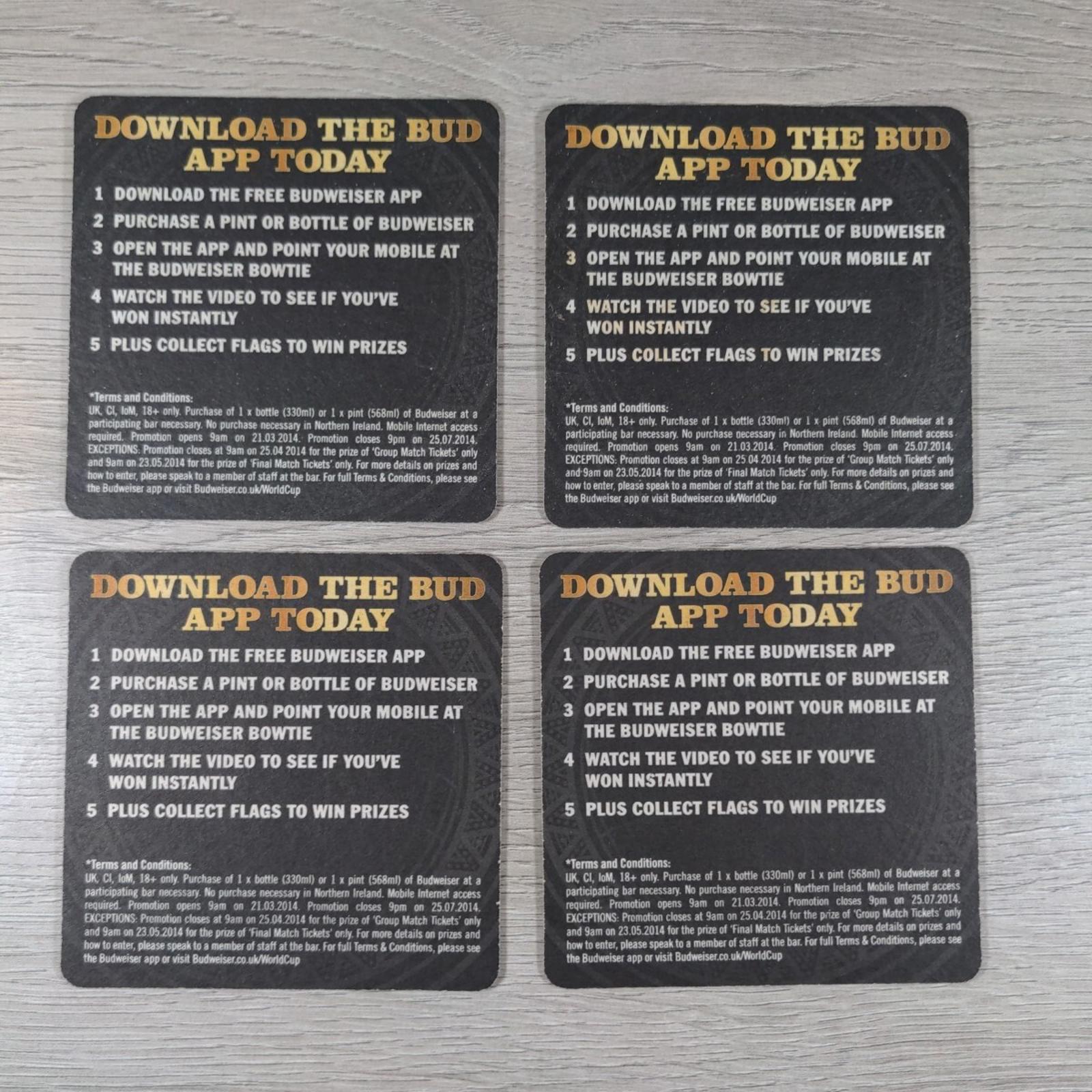 Budweiser 4 x Beer Mats Pub Bar Coaster Breweriana - Retrorama UK