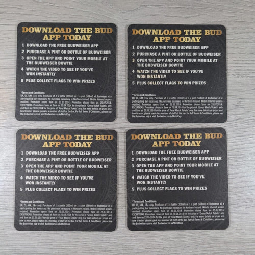 Budweiser 4 x Beer Mats Pub Bar Coaster Breweriana - Retrorama UK