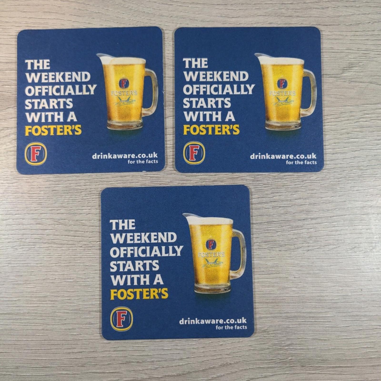 Fosters 3 x Beer Mats Pub Bar Coaster Breweriana - Retrorama UK