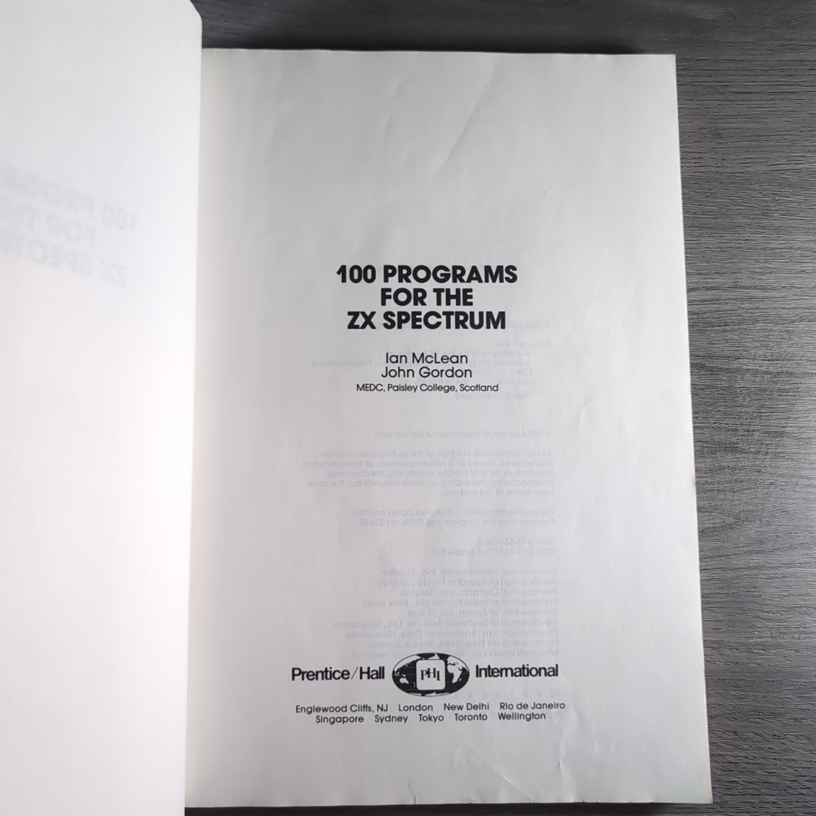 ZX Spectrum Book 100 Programs For The ZX Spectrum Computer Ian Mclean 1984