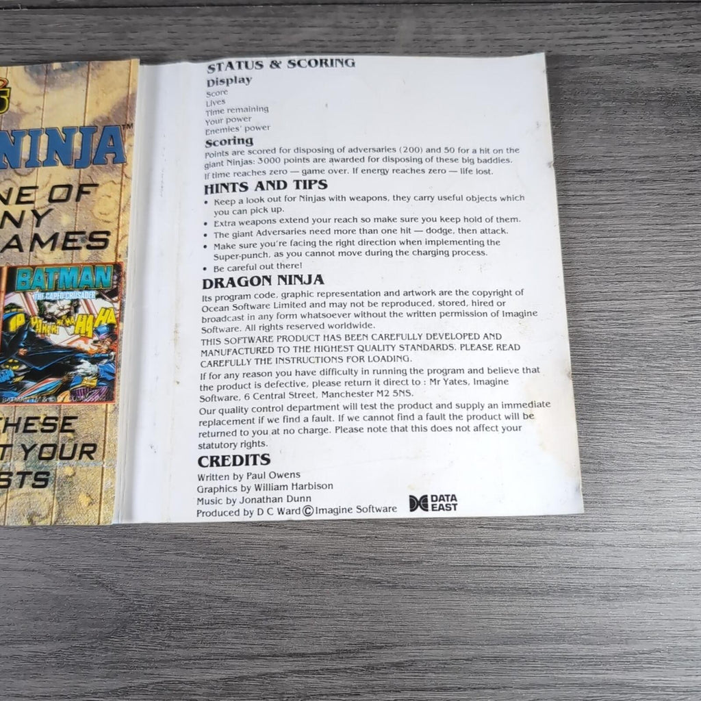 Dragon Ninja  ZX Spectrum 48/128K Game Cassette Tested & Working