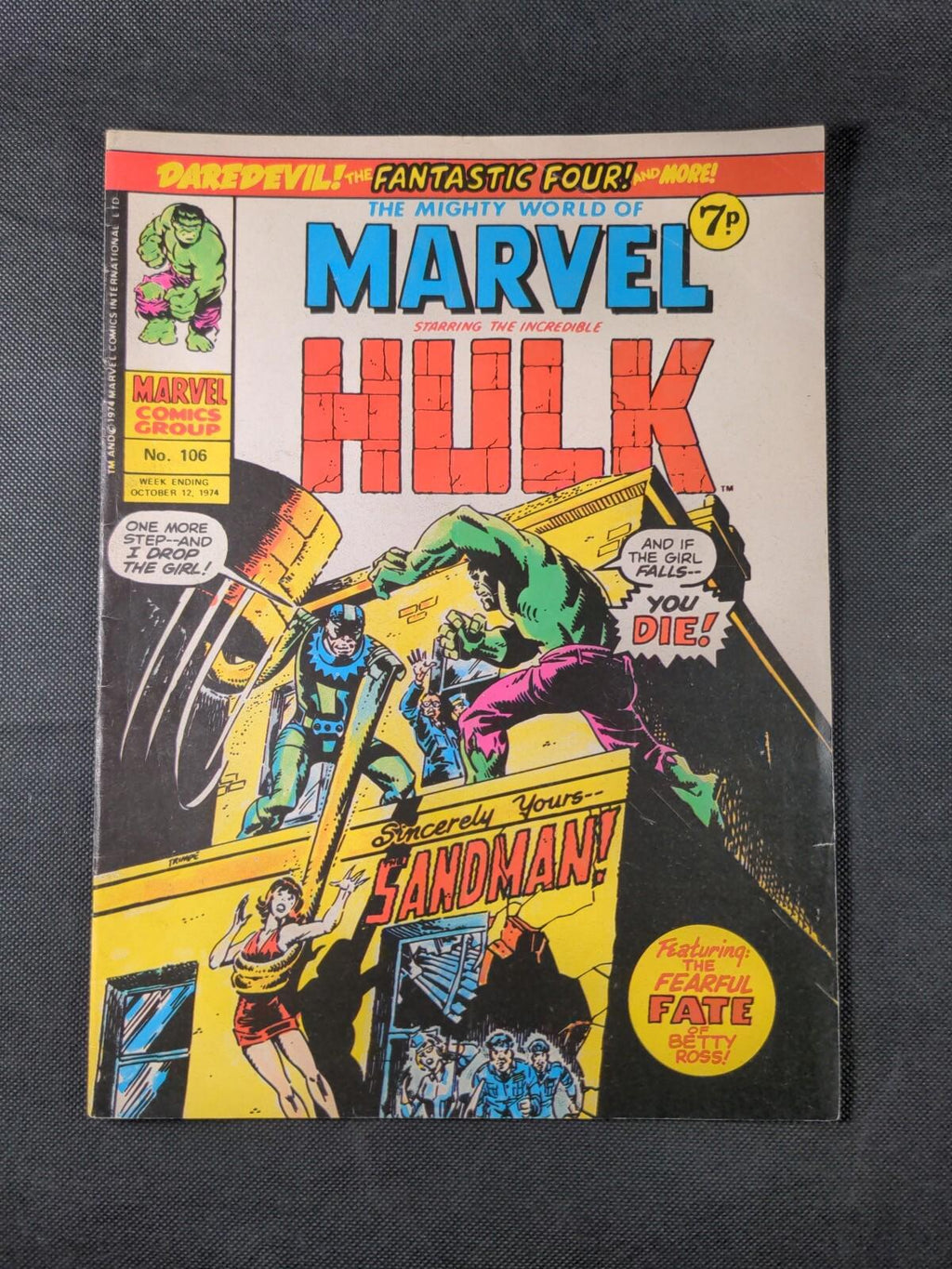 Marvel UK Comic Mighty World of Marvel Issue No 106 October 1974 Vintage - Retrorama UK