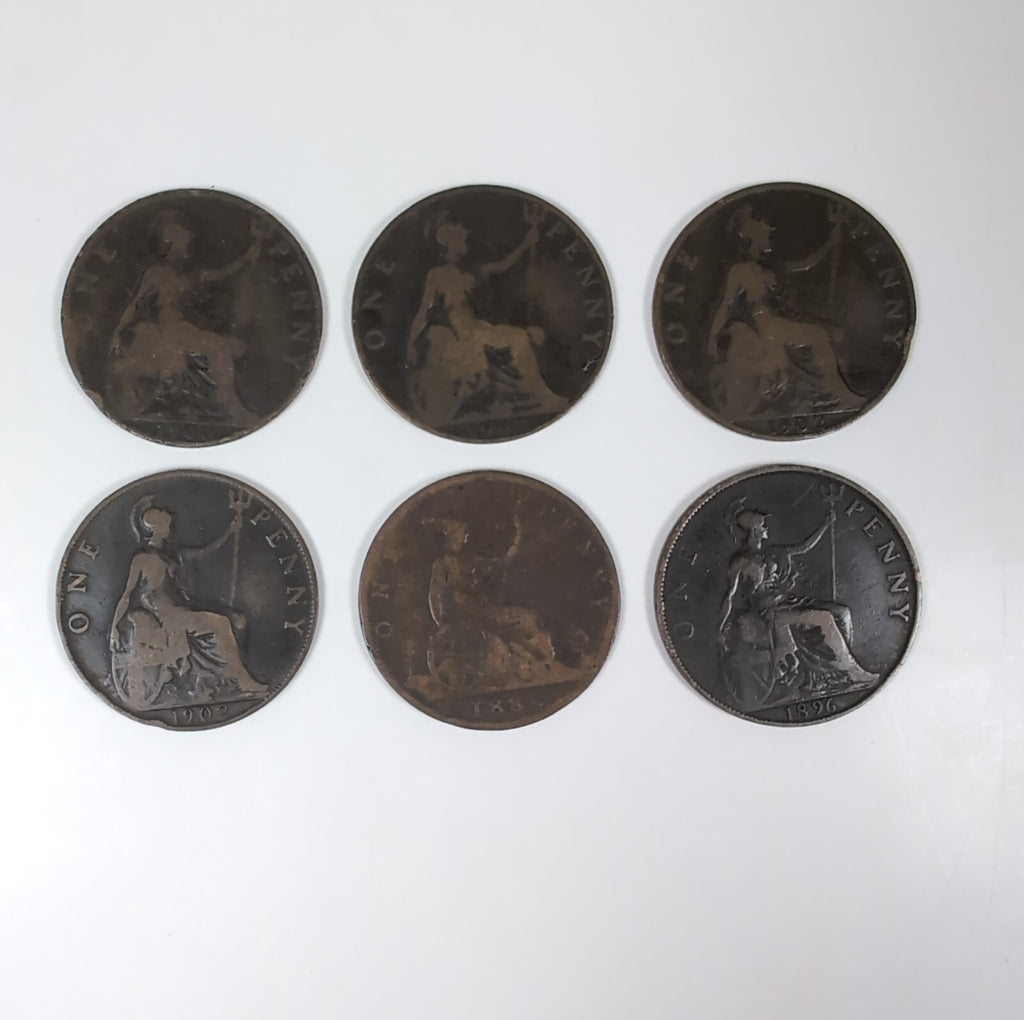 6 x Victorian/Edwardian One Penny 1D Coins 1886, 1896, 1900, 1902 x 2, 1903