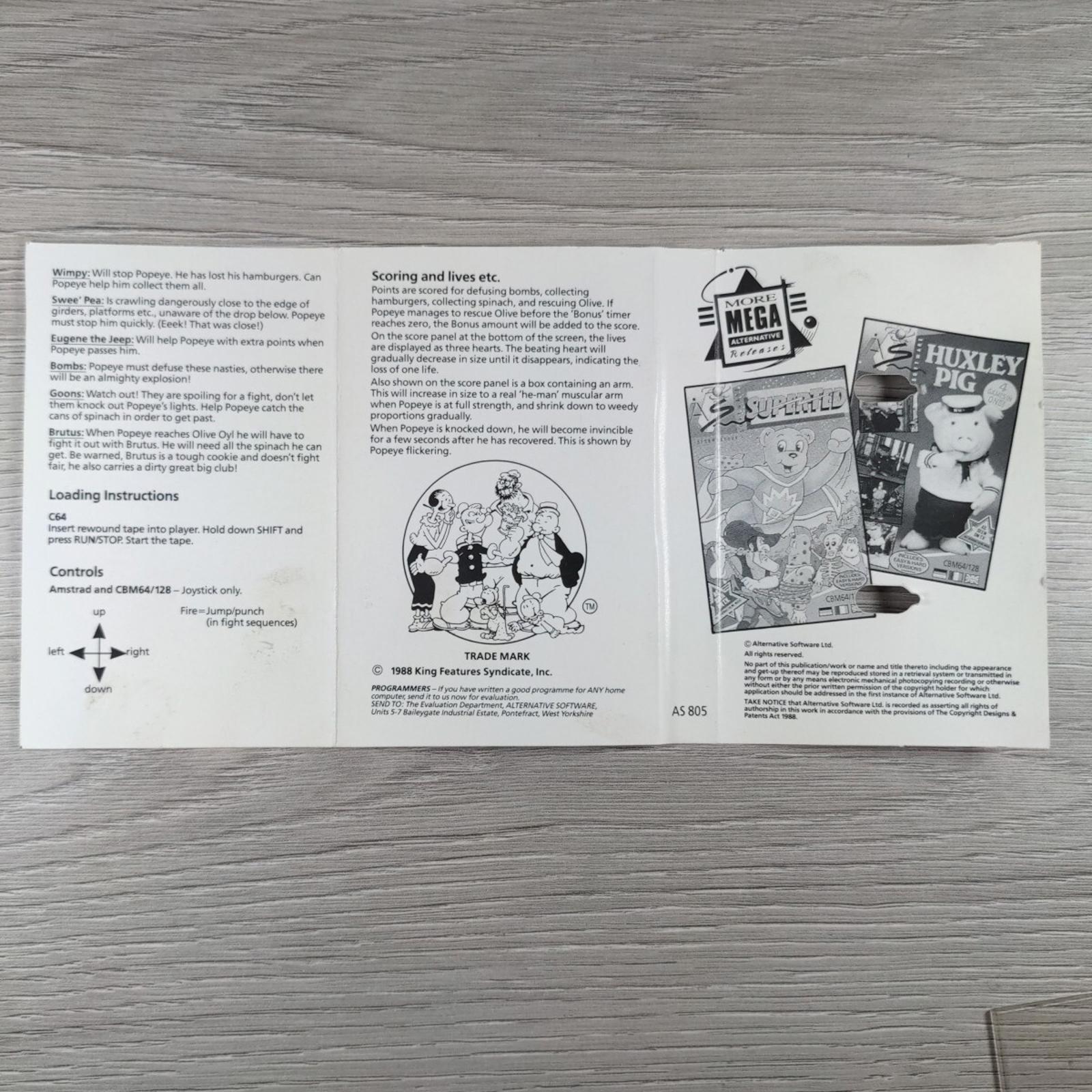 Popeye 2 Commodore 64 C64 Game Cassette Tested & Working - Retrorama UK