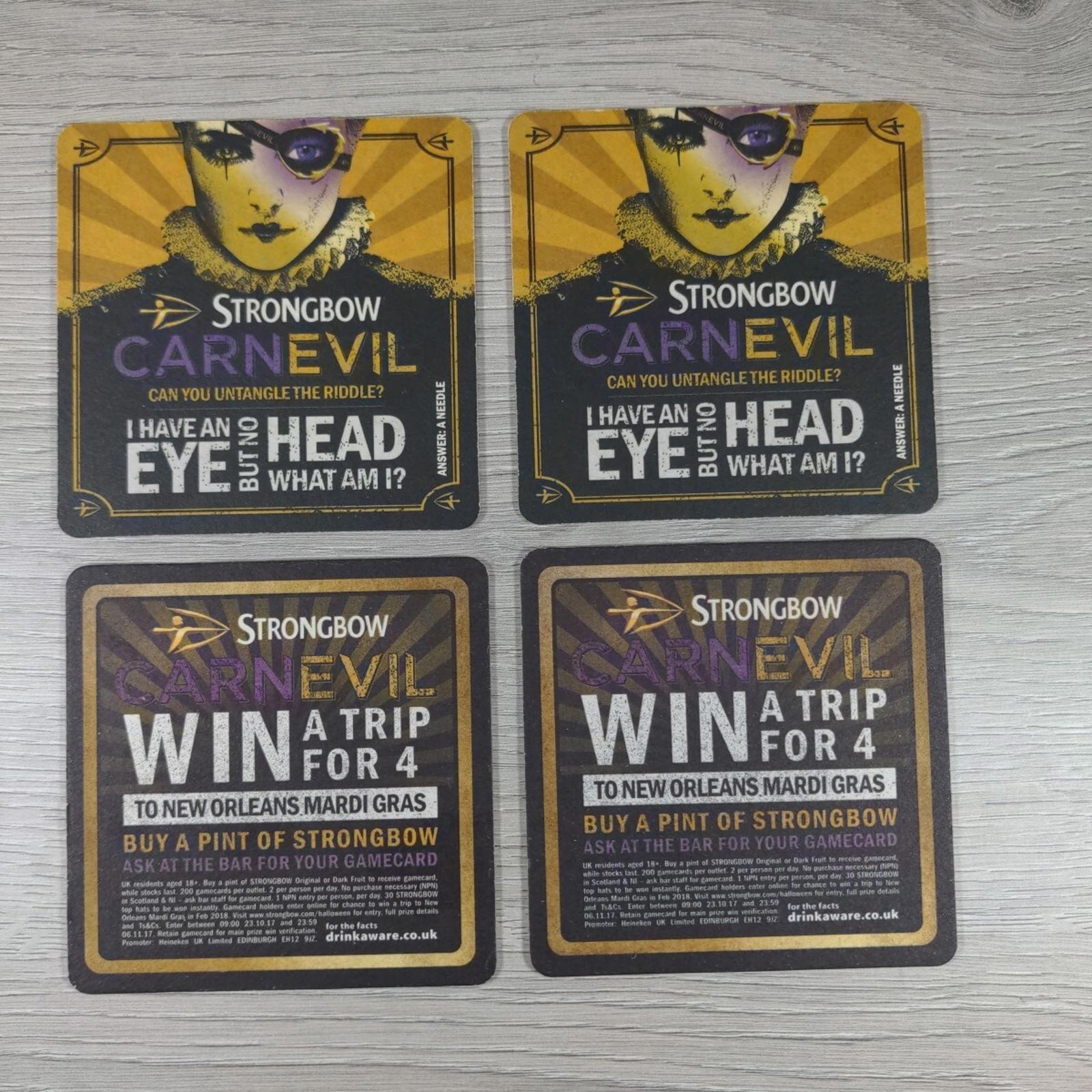 Strongbow 4 x Vintage Beer Mats Pub Bar Coaster Breweriana