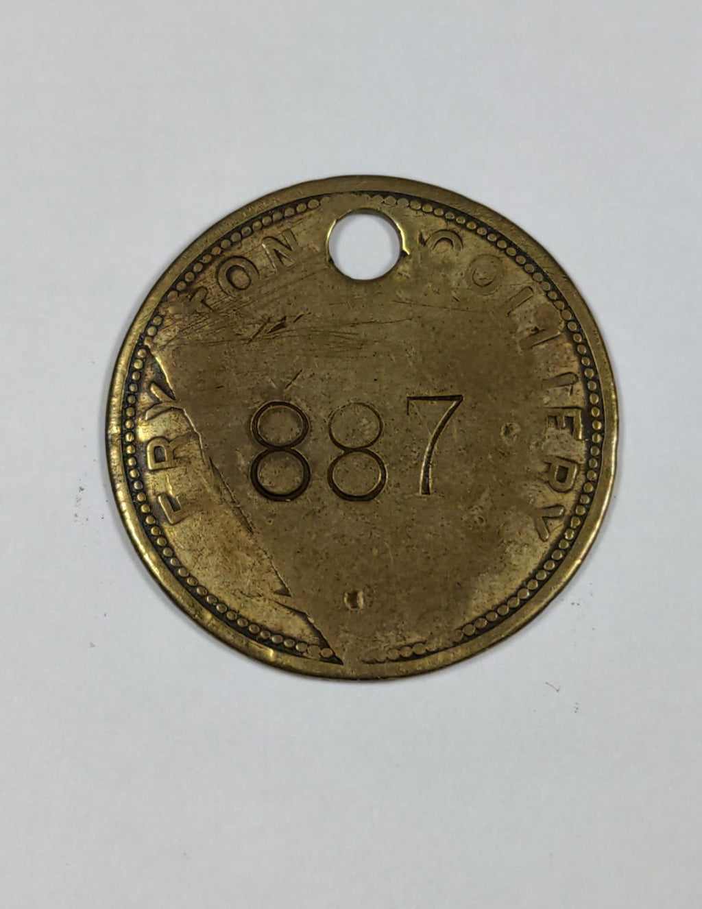 Fryston Colliery No 887 Brass Miners Pit Check Token Mining Memorabilia