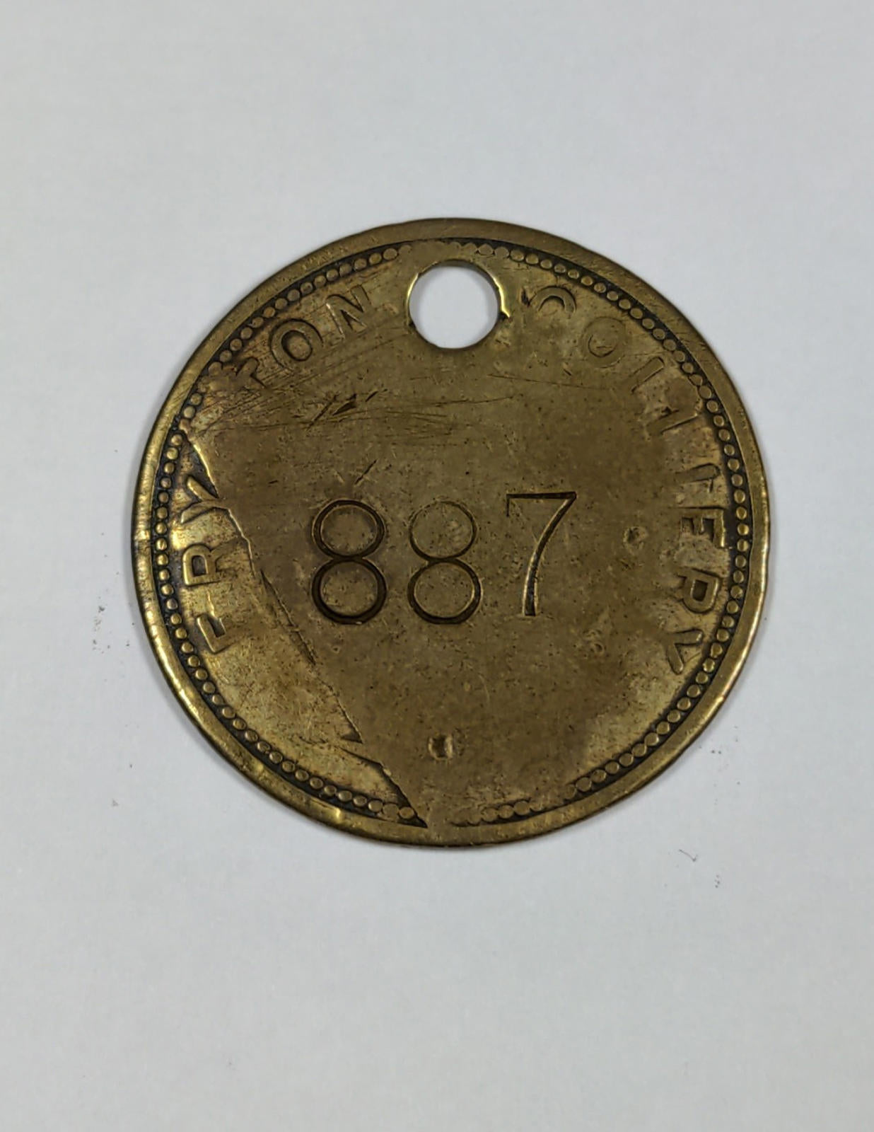 Fryston Colliery No 887 Brass Miners Pit Check Token Mining Memorabilia