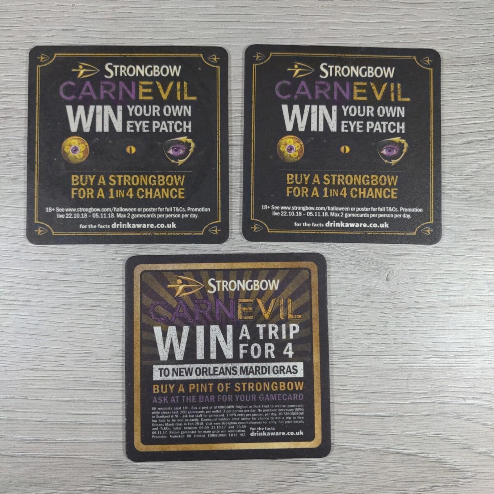 Strongbow 3 x Vintage Beer Mats Pub Bar Coaster Breweriana - Retrorama UK
