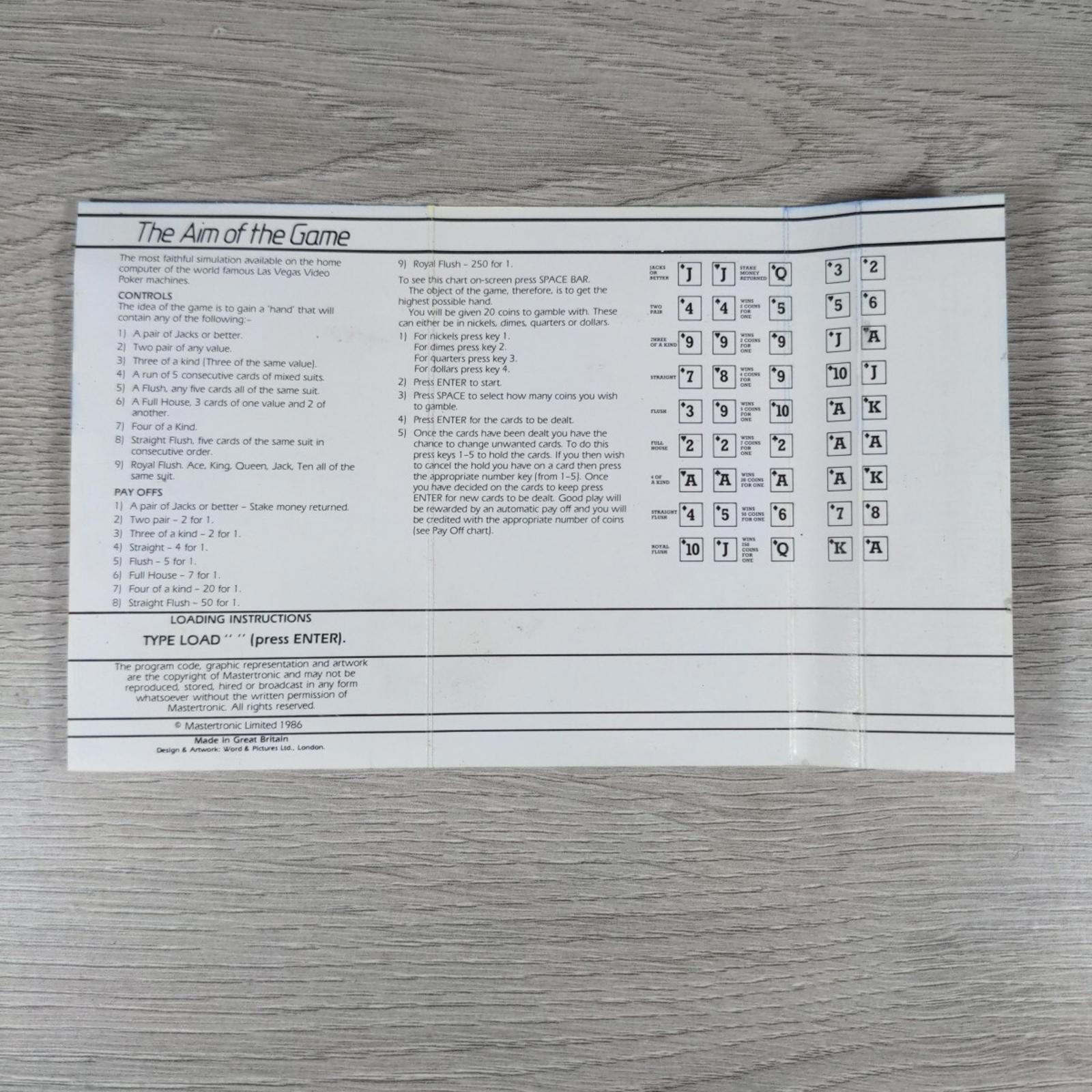 Las Vegas Video Poker ZX Spectrum 48K Game Cassette Tested & Working - Retrorama UK