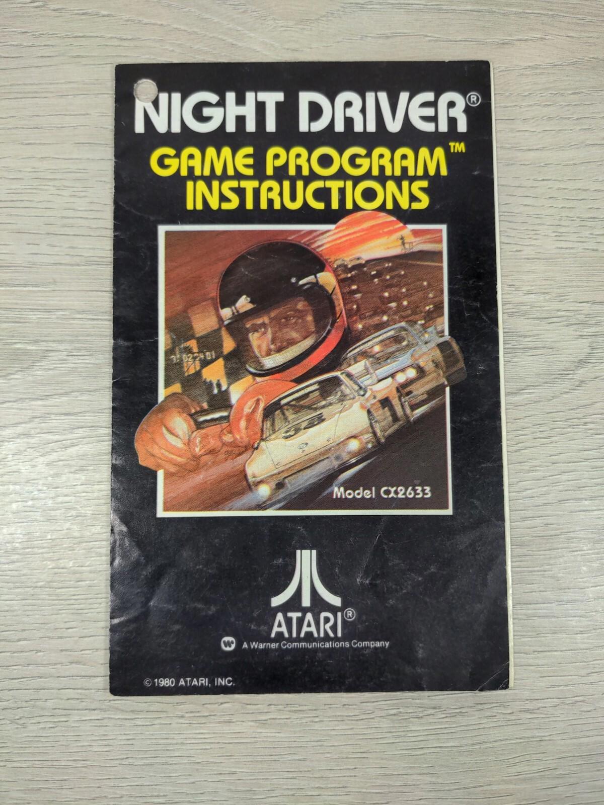 Atari 2600 Night Driver Cartridge & Manual Vintage Video Game - Tested & Working