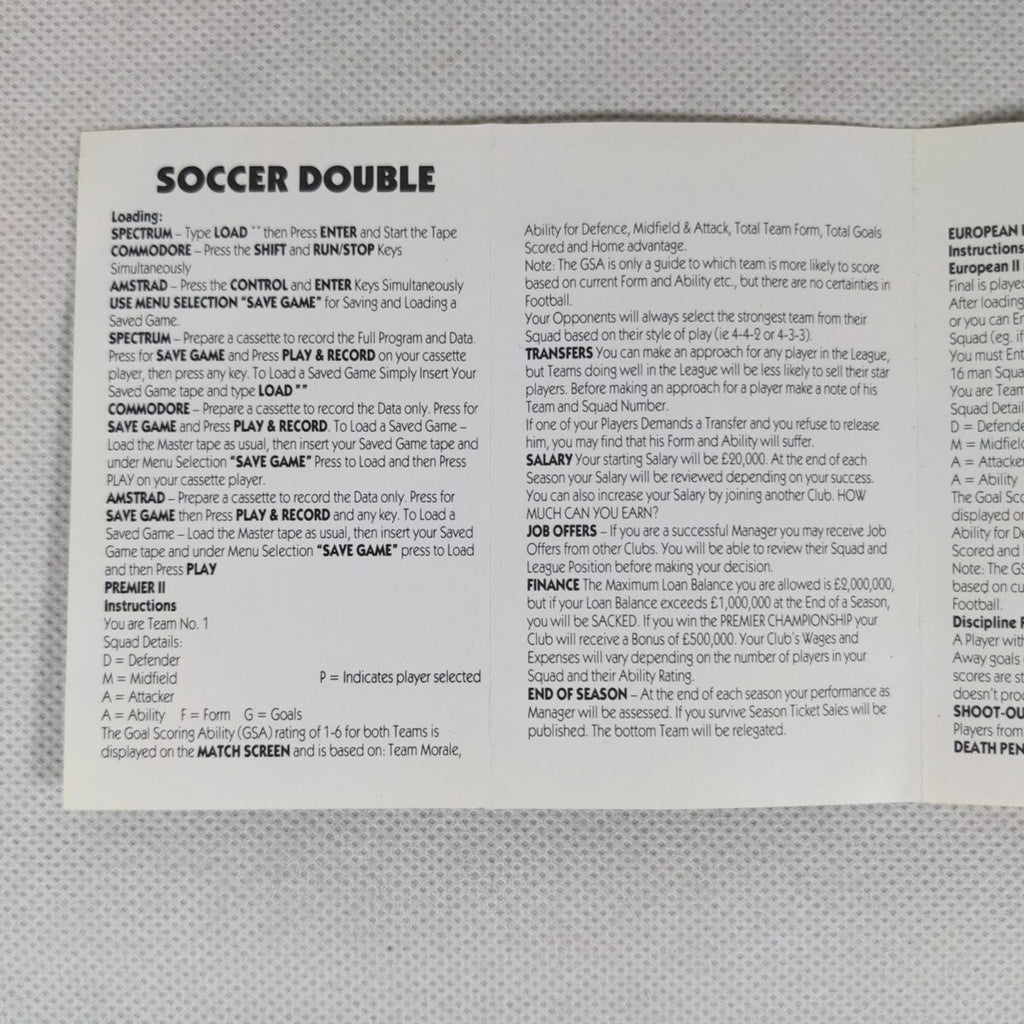 Soccer Double Premier II ZX Spectrum 48K 128K Game Cassette Tested & Working