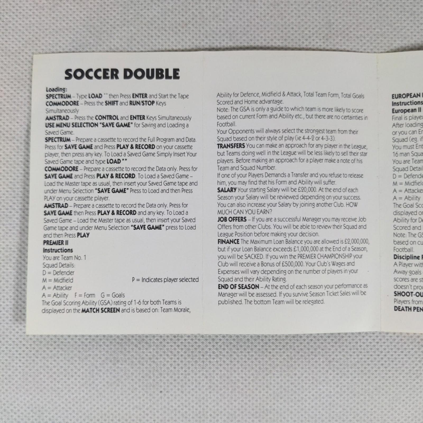 Soccer Double Premier II ZX Spectrum 48K 128K Game Cassette Tested & Working